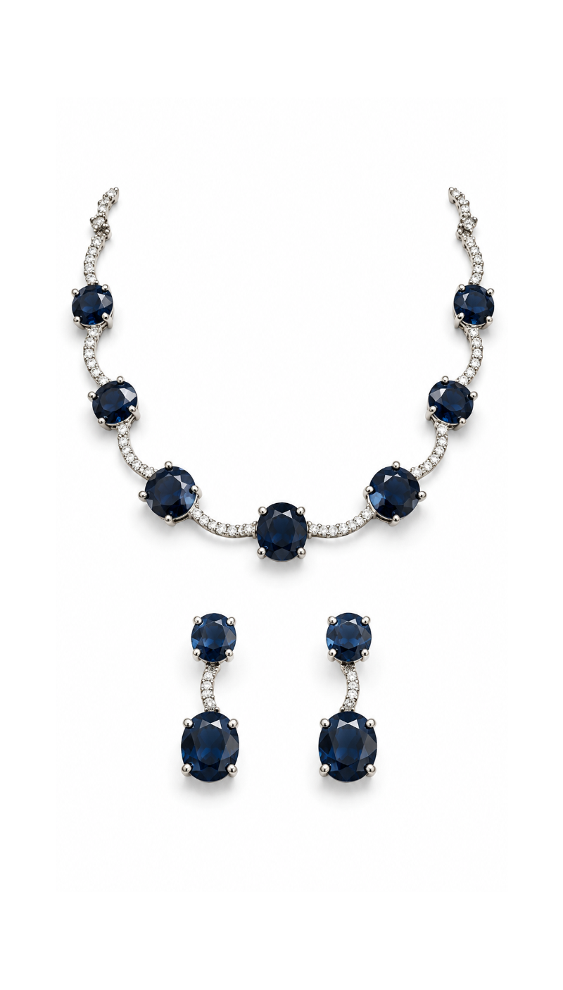 Sapphire American Diamond Necklace Set