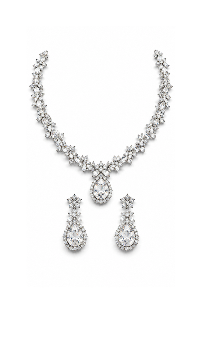 American Diamond Teardrop Necklace Set