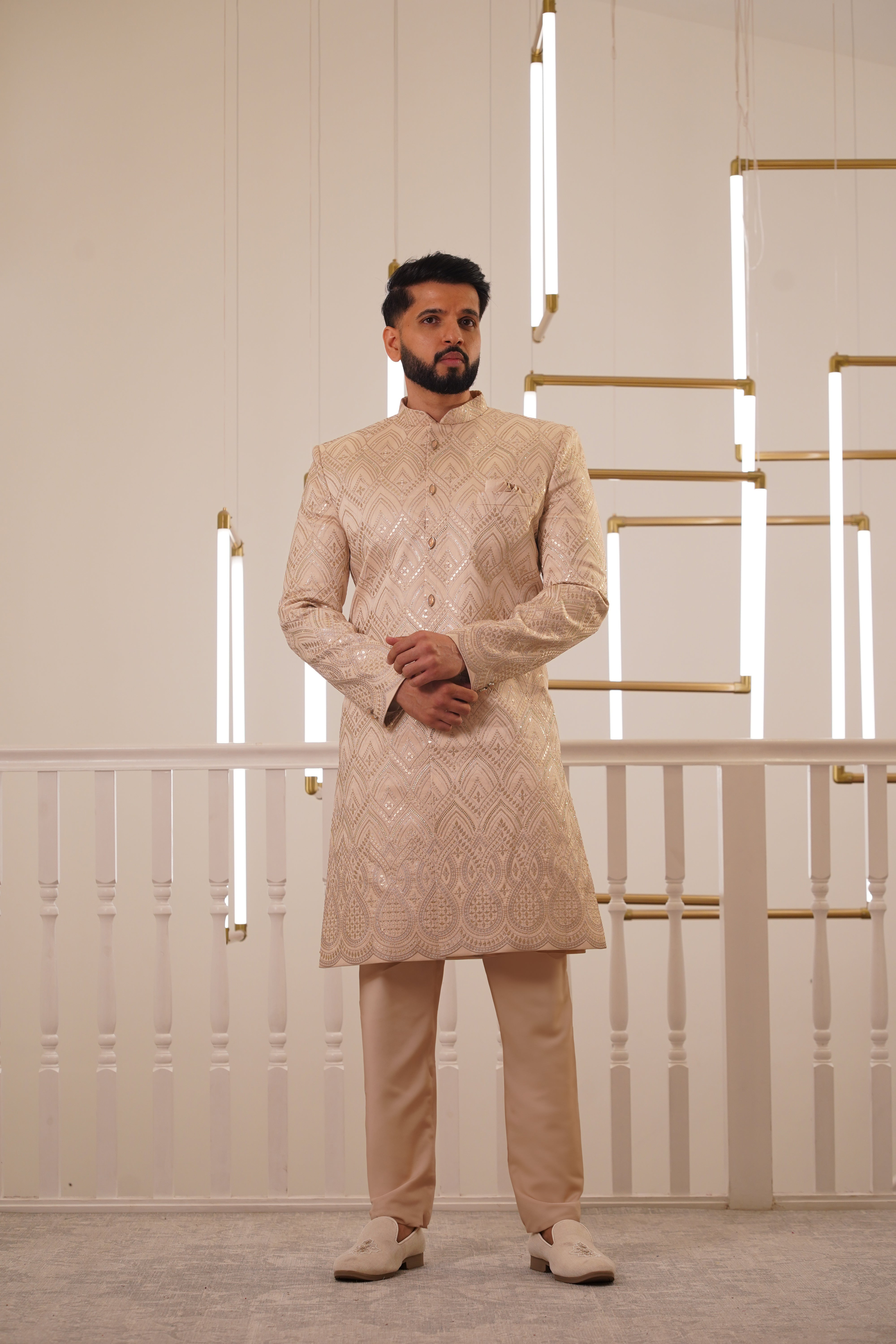 LIGHT GOLD EMBROIDERY SHERWANI