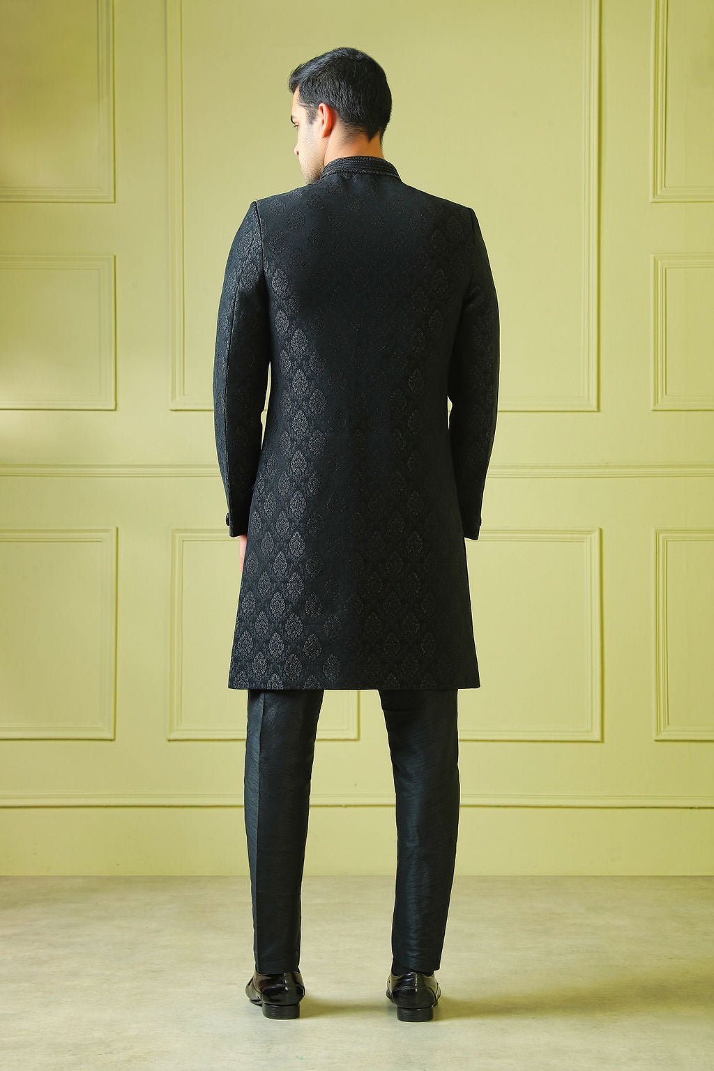 black embroidered sherwani with churidar