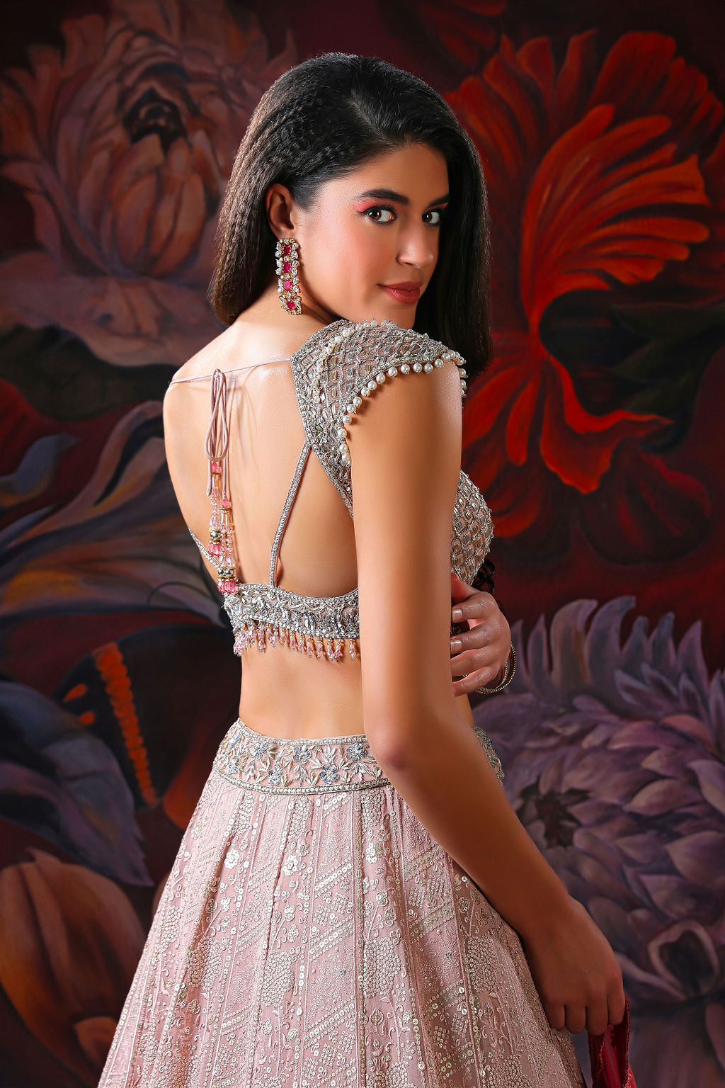 White and Pink Ombre Lehenga with Embroidery Top