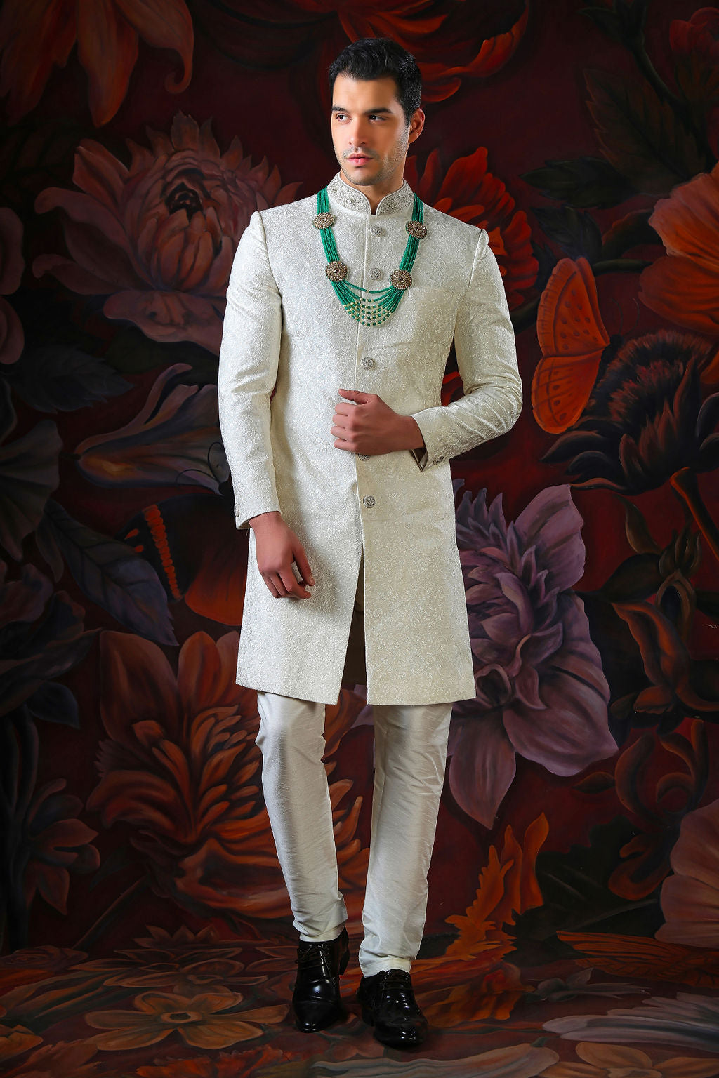 ivory embroidered sherwani with churidar