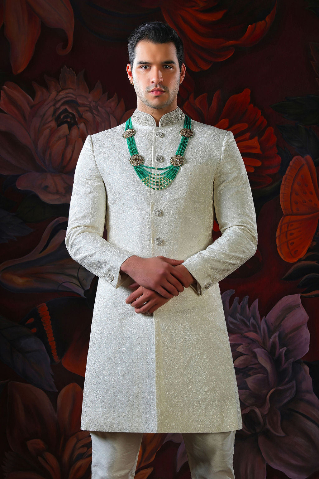 ivory embroidered sherwani with churidar
