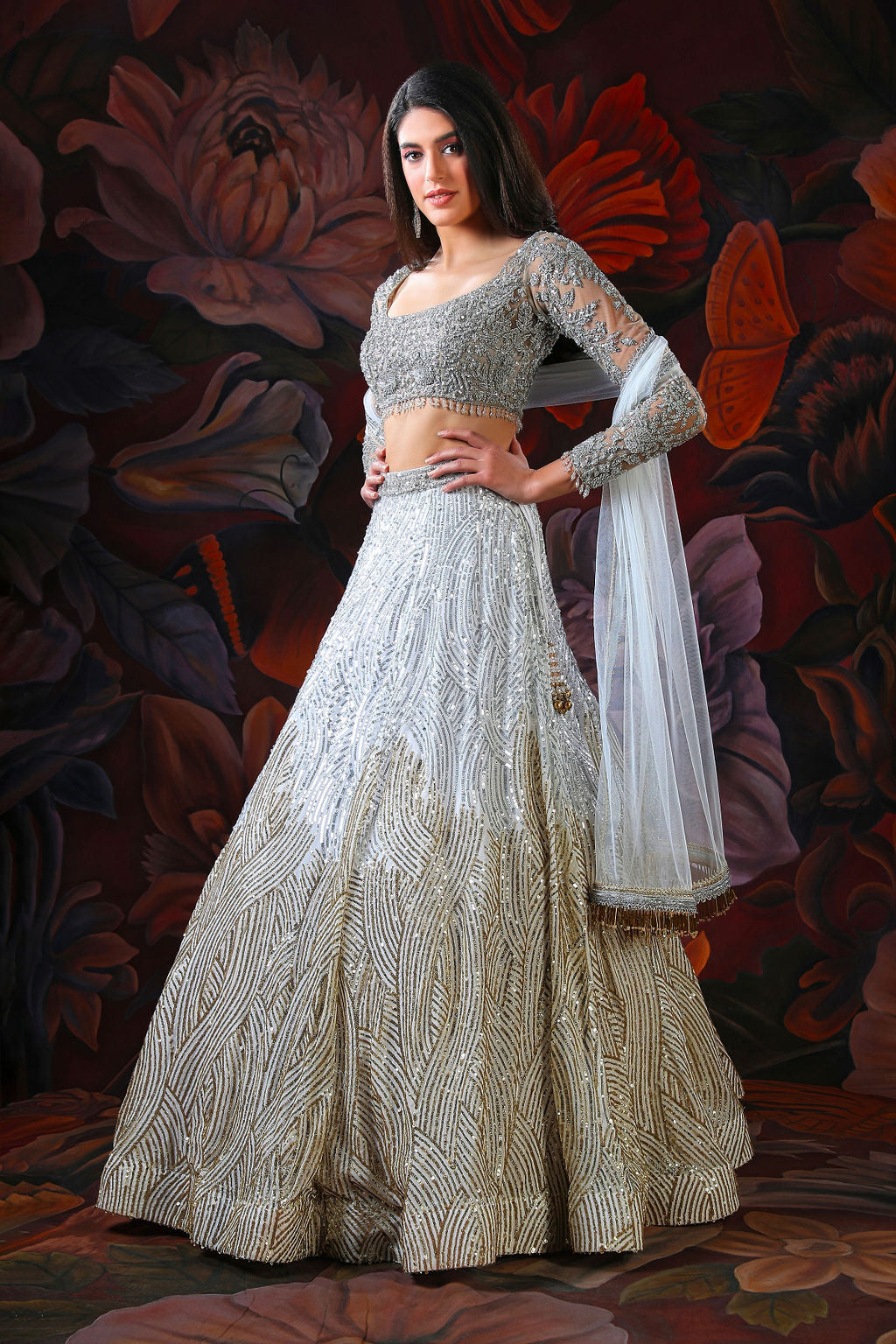 Grey embroidery Lehenga With Embroidery Top