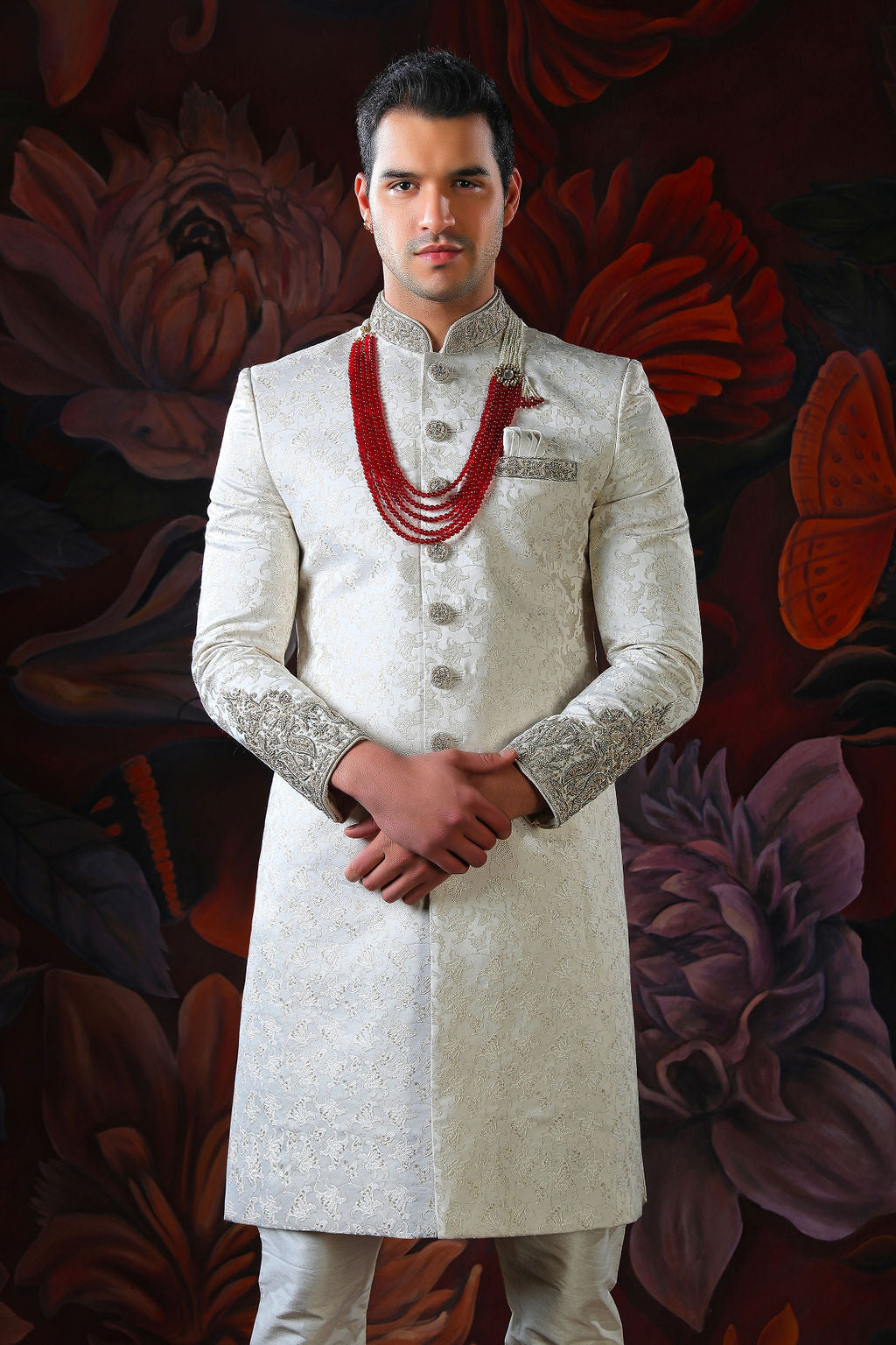 ivory embroidered sherwani with churidar