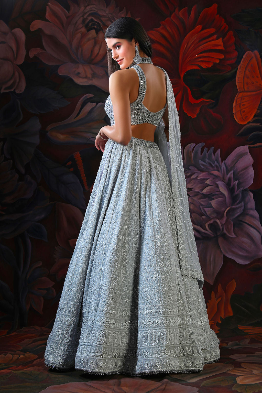 Grey Lehenga With Mirror Embroidery Top