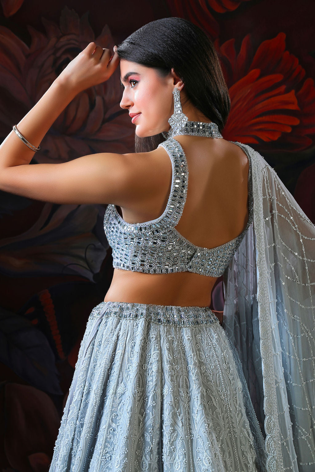 Grey Lehenga With Mirror Embroidery Top