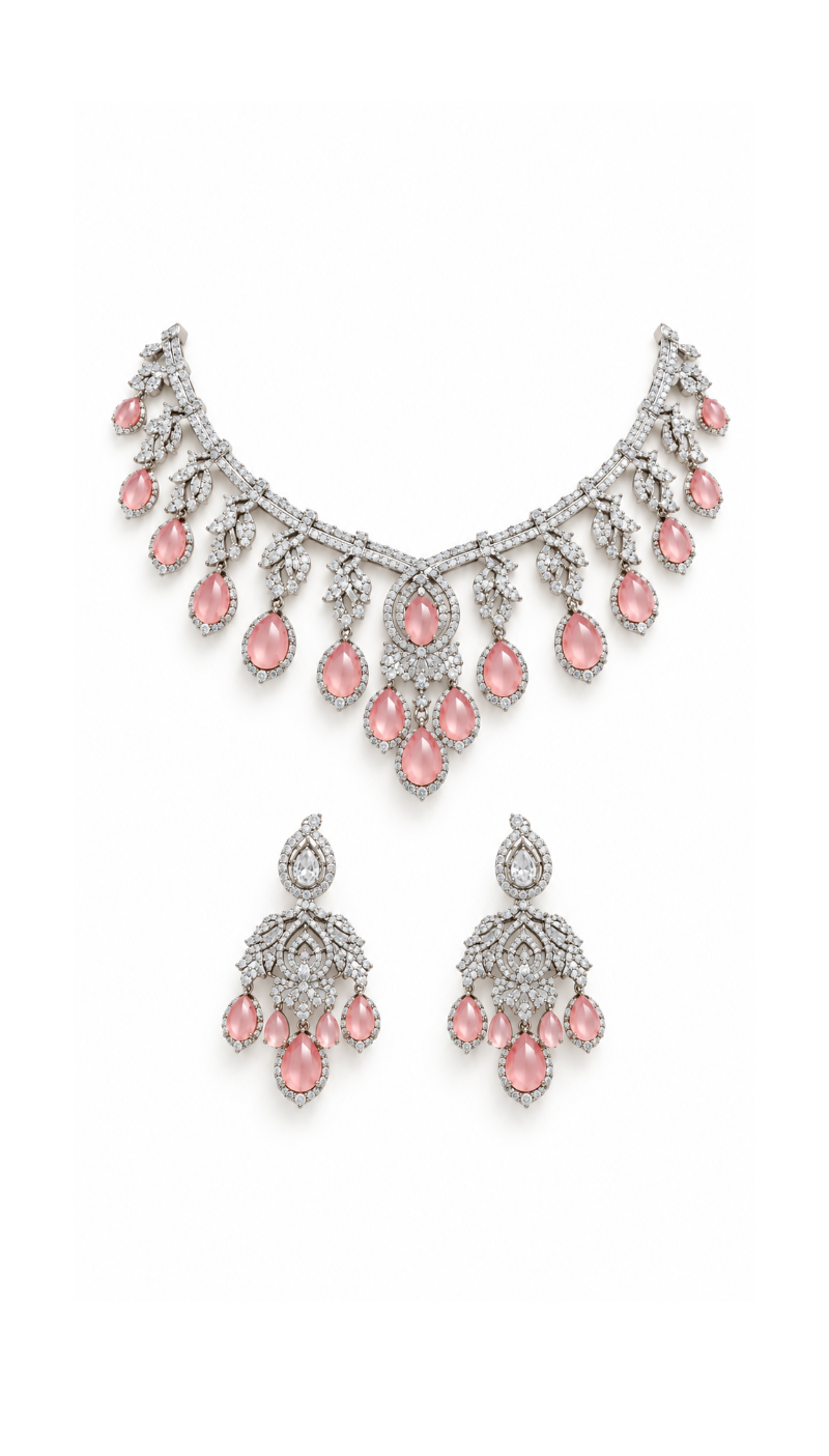 Pink American Diamond Set