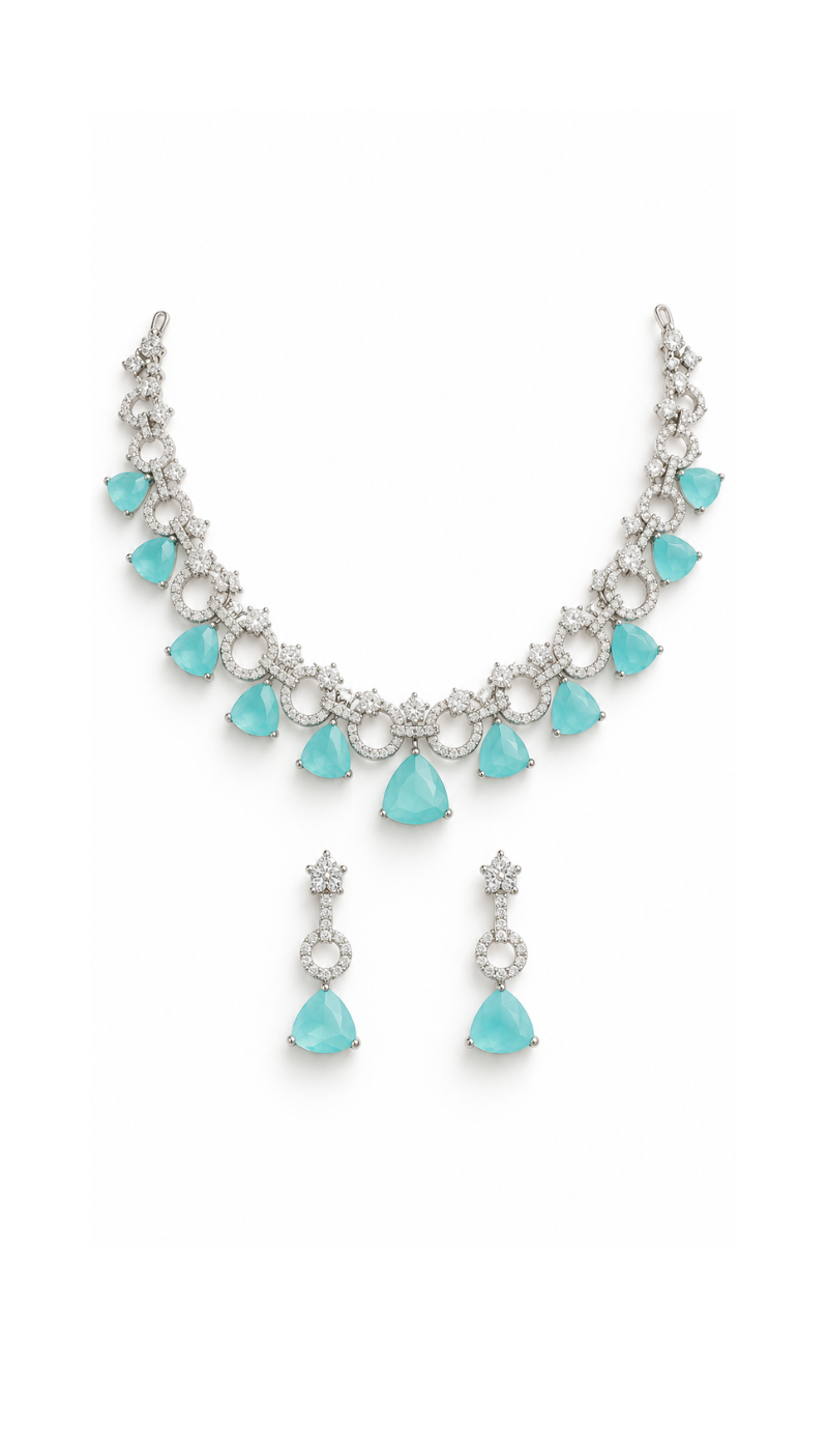 Aqua Crystal Necklace Set