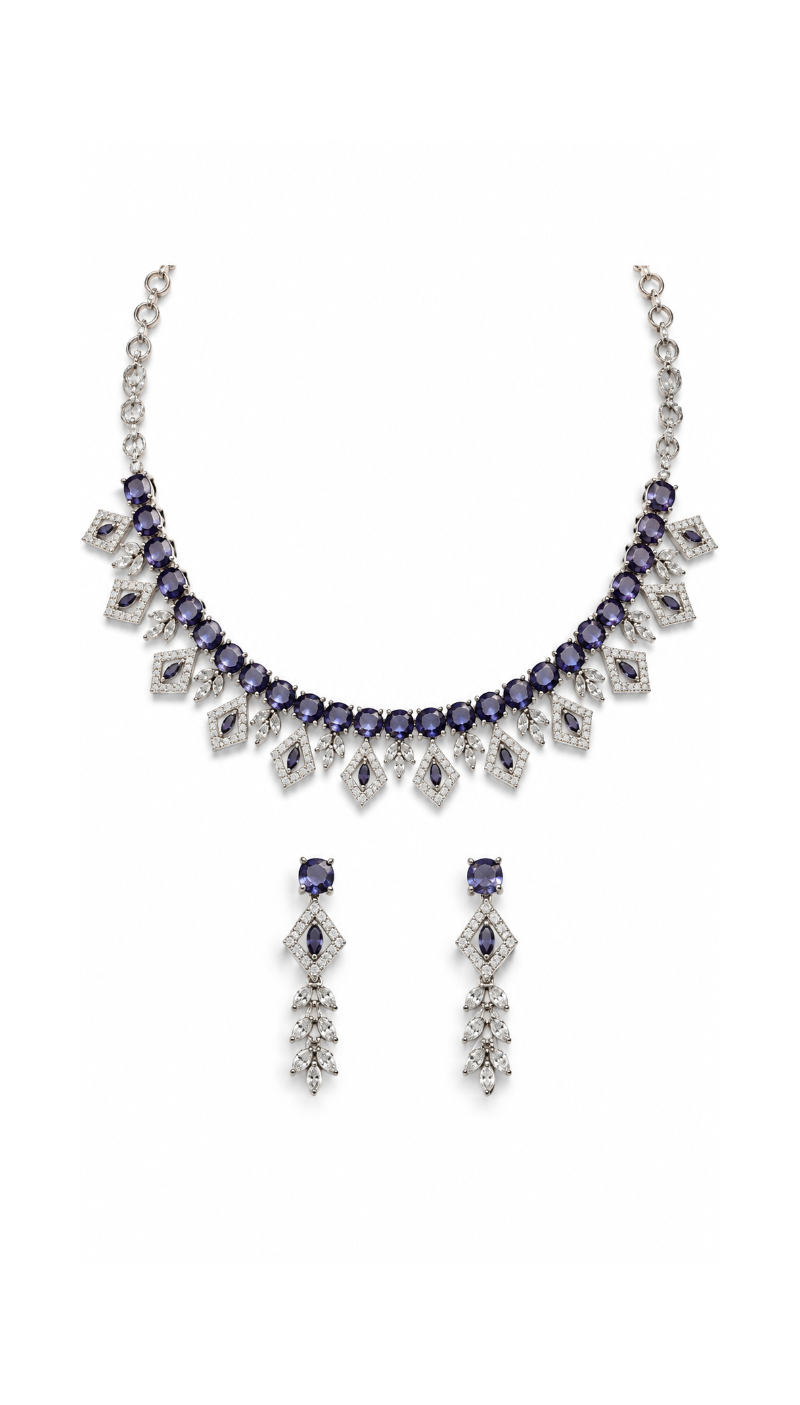 American Diamond Fringe Necklace Set