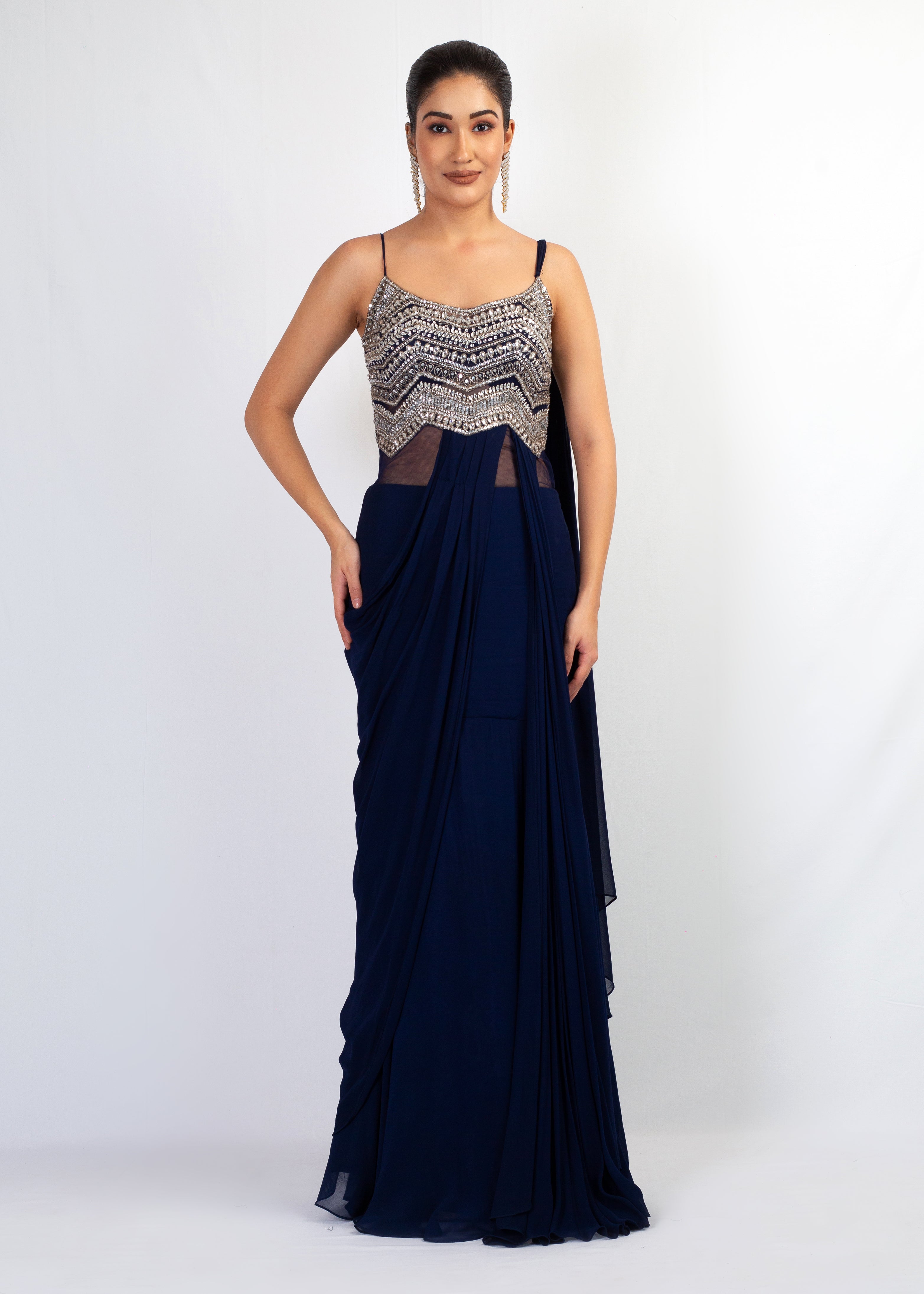 STYLISH STRAP TOP WITH GEORGETTE SAREE