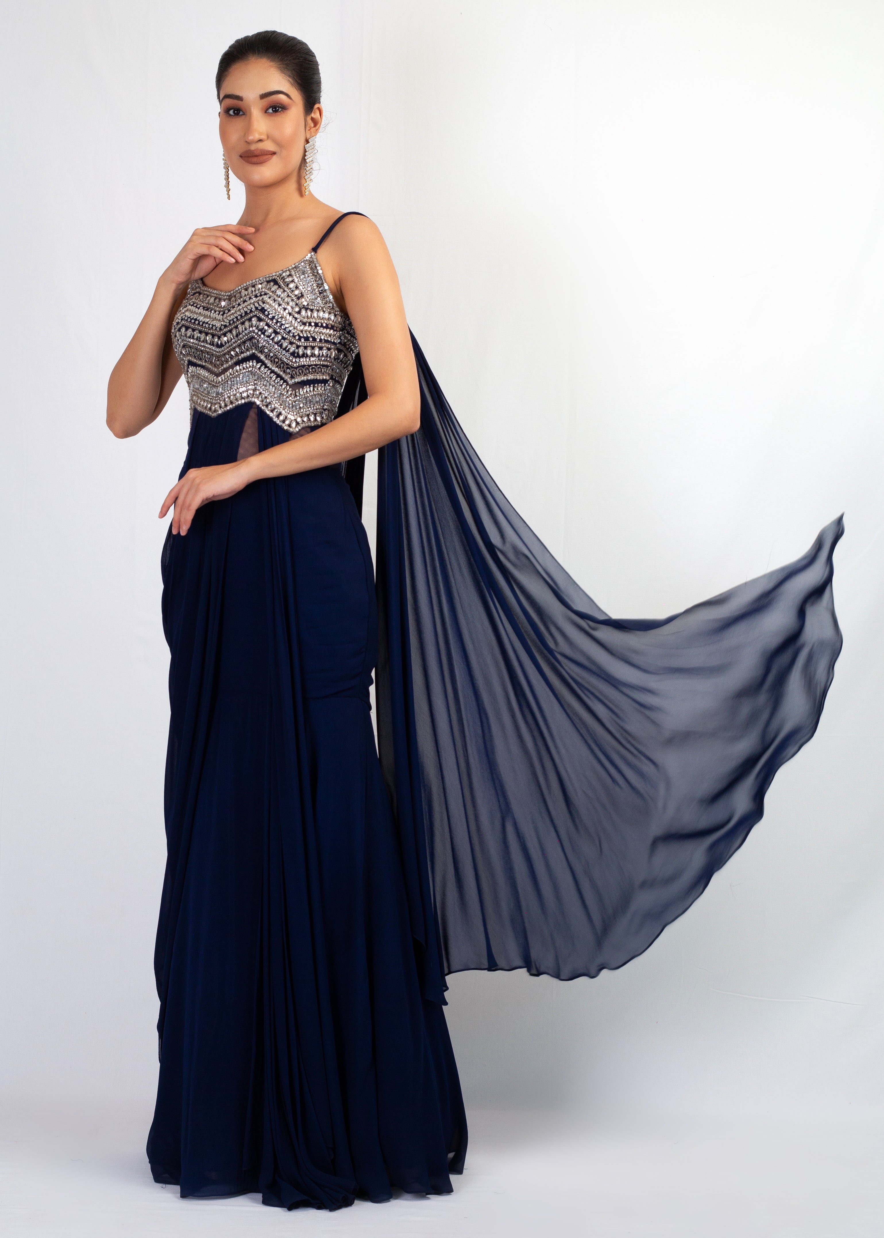 STYLISH STRAP TOP WITH GEORGETTE SAREE