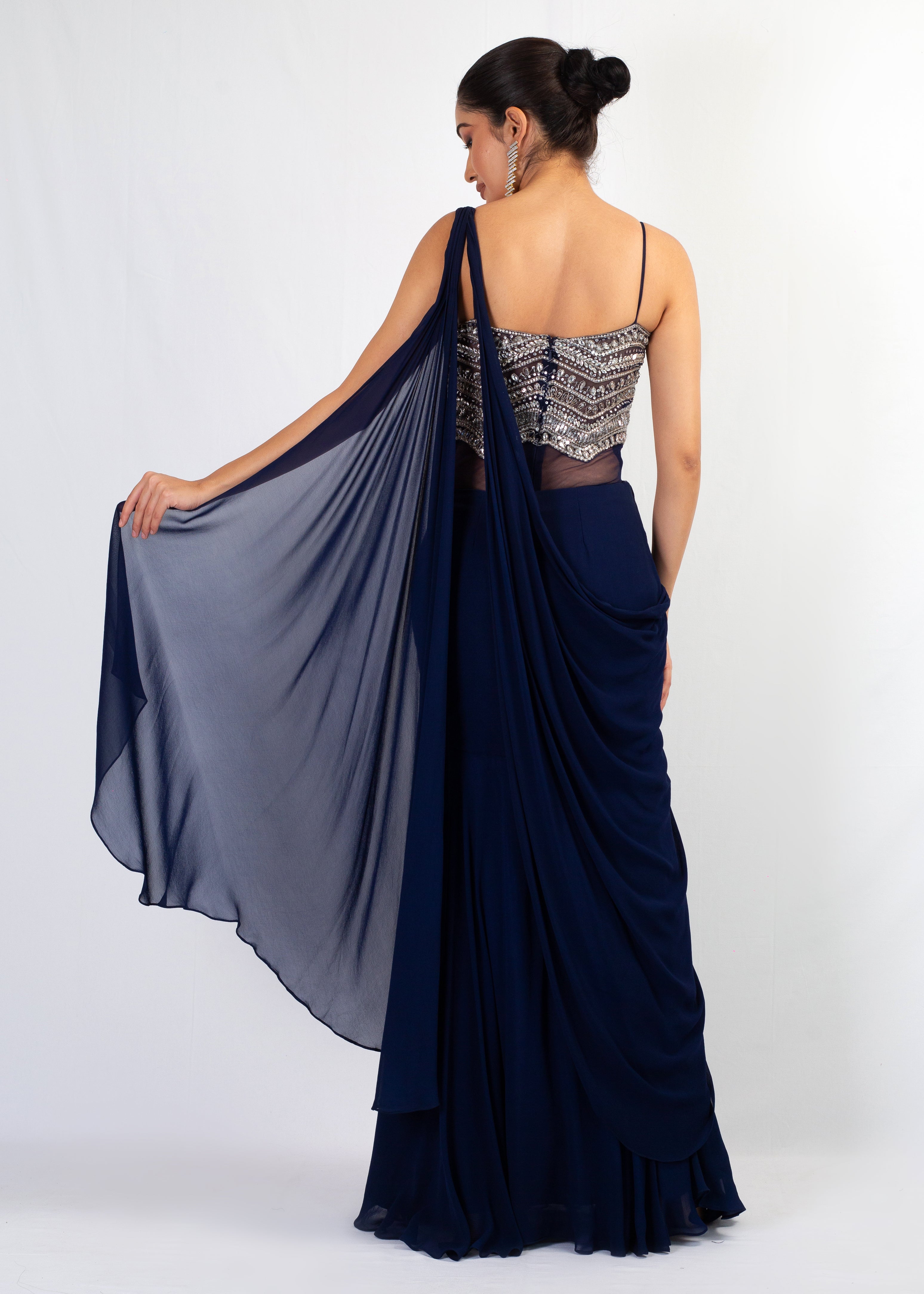 STYLISH STRAP TOP WITH GEORGETTE SAREE