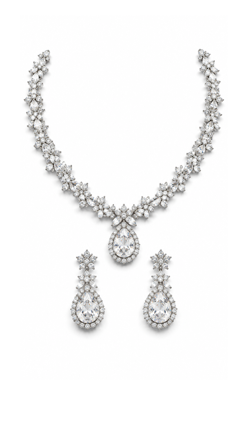 American Diamond Teardrop Necklace Set