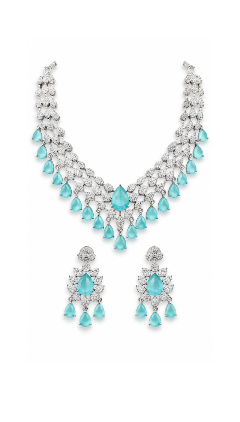 Aqua Fringe Necklace Set