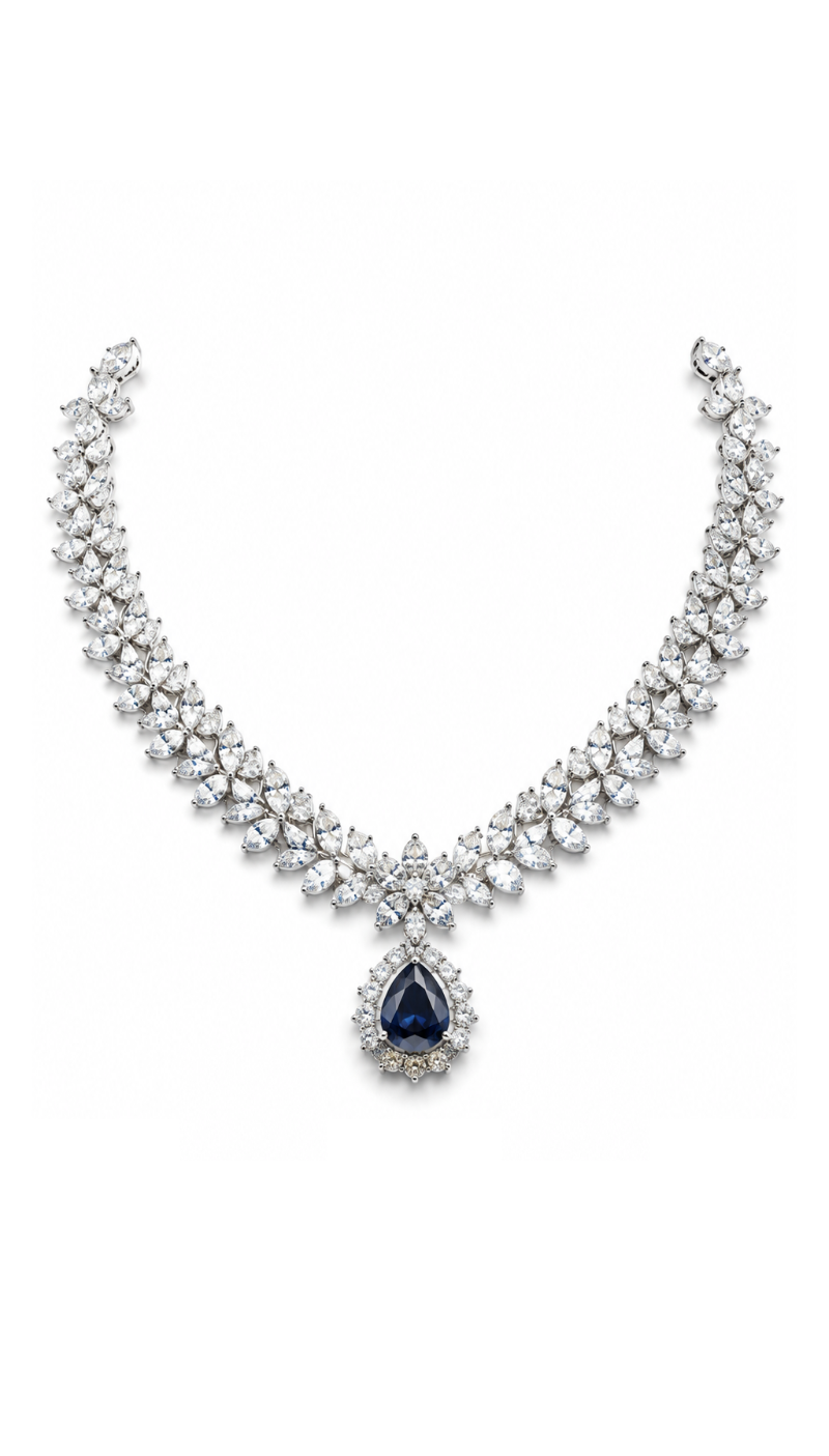 Sapphire Teardrop Necklace Set
