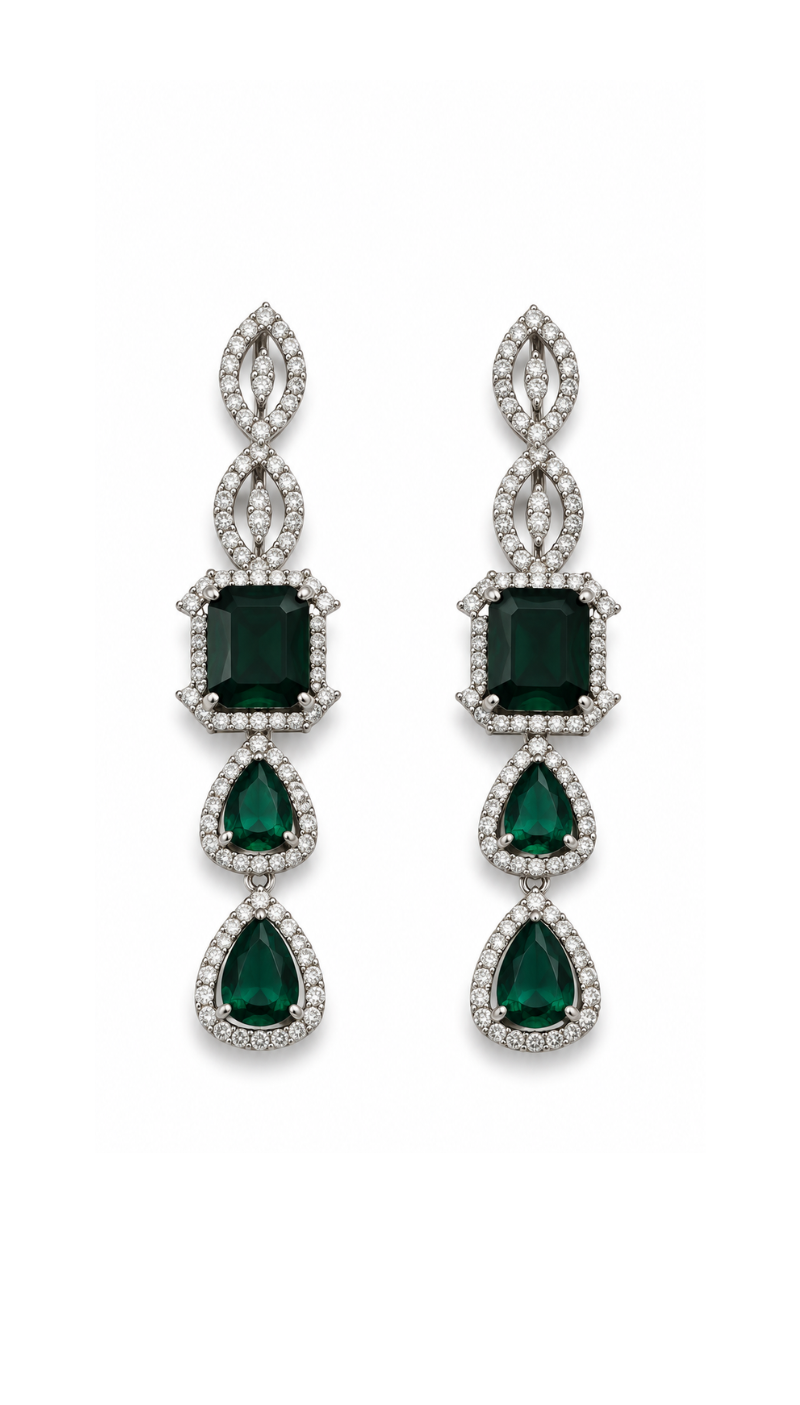 Emerald Silver Necklace Set