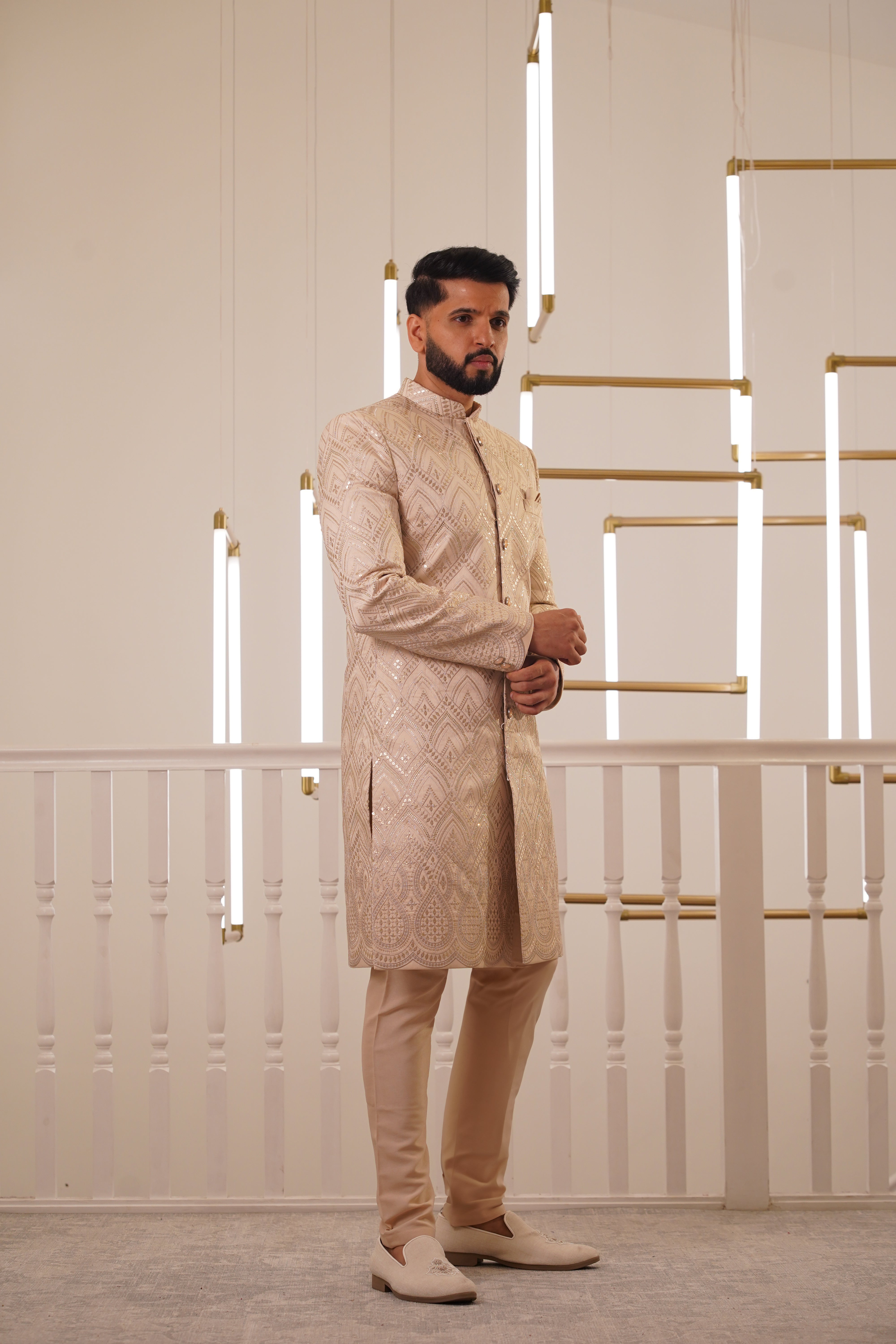 LIGHT GOLD EMBROIDERY SHERWANI