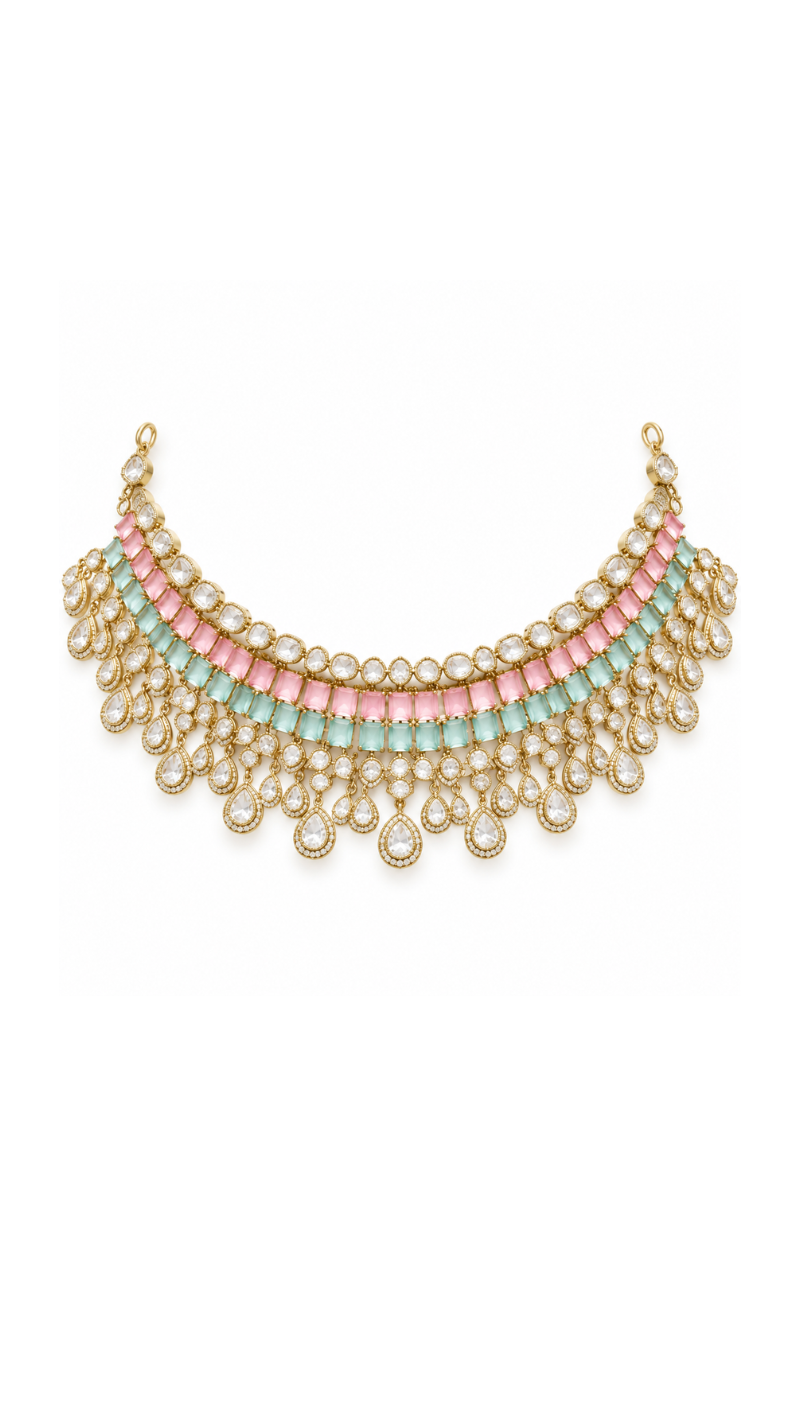Pastel Gemstone Kundan Necklace Set