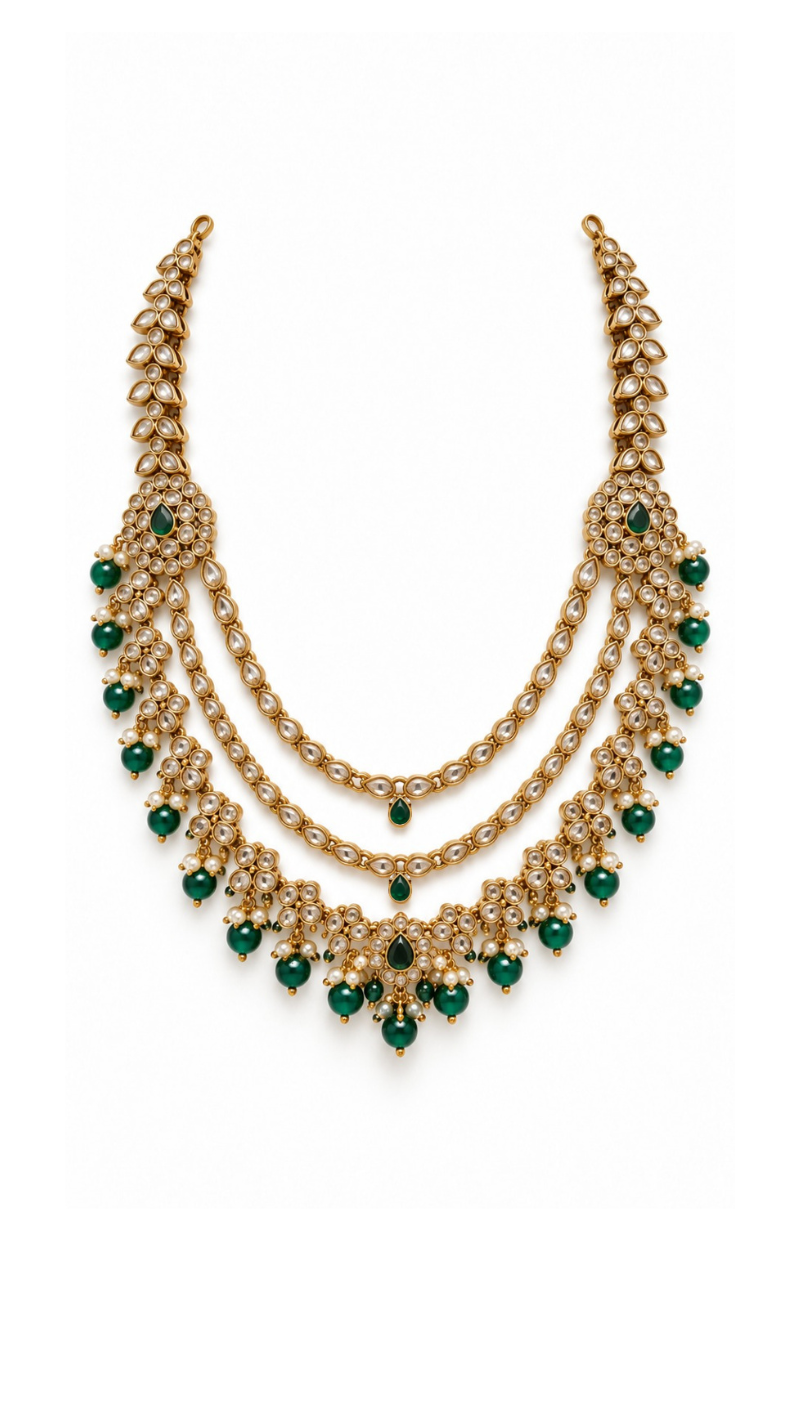 Emerald Layered Polki Necklace Set