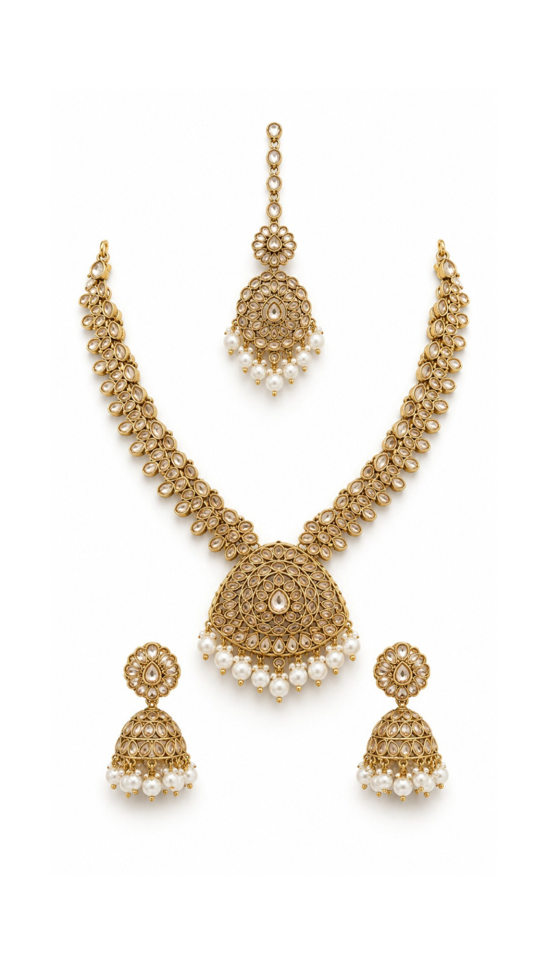 White Kundan Teardrop Necklace Set