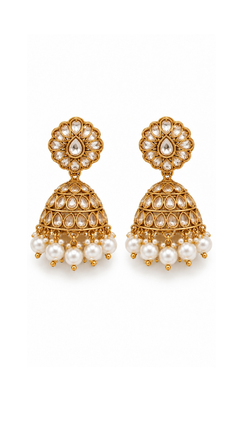 White Kundan Teardrop Necklace Set