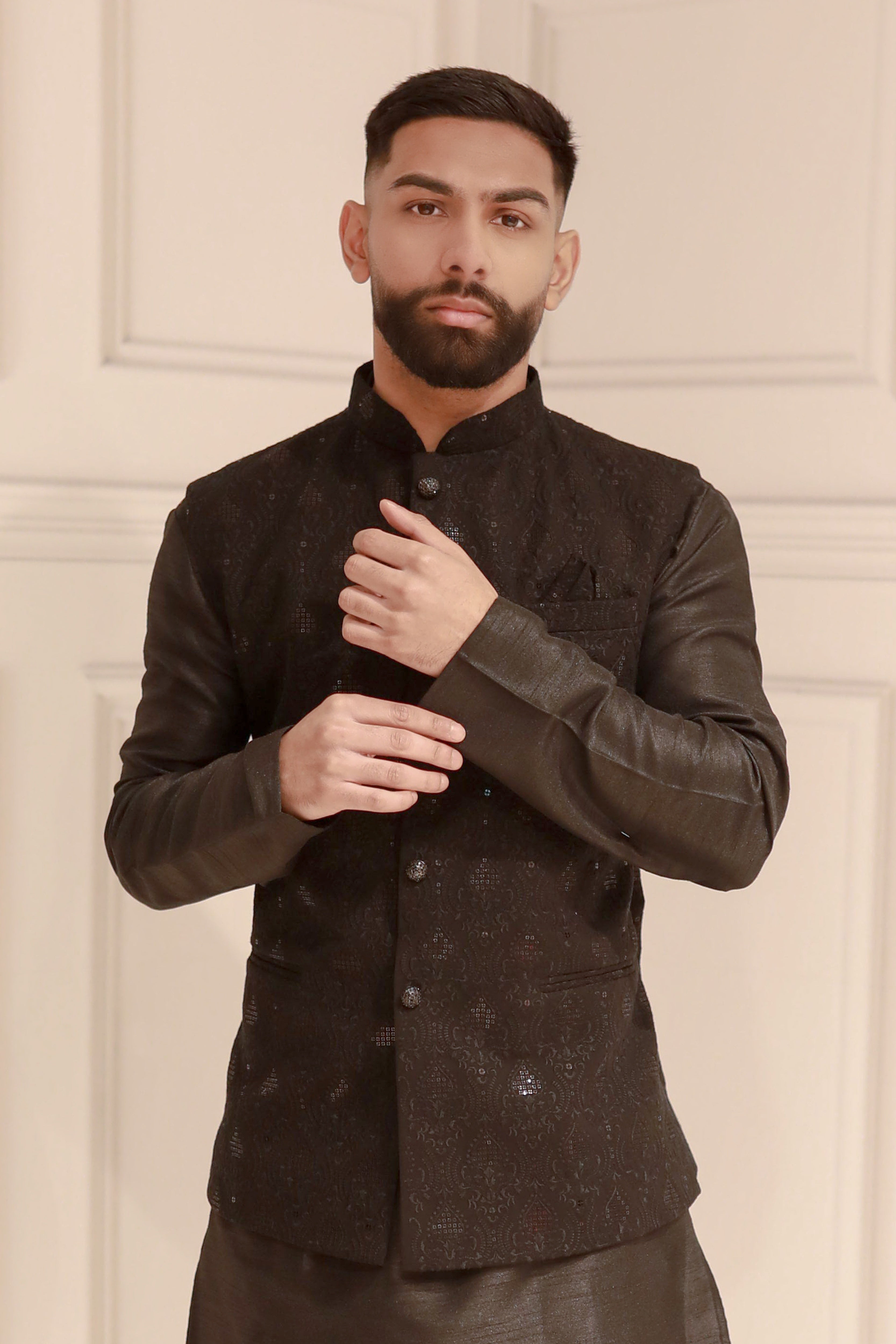 CHIKAN EMBROIDERY JACKET WITH KURTA AND TROUSER