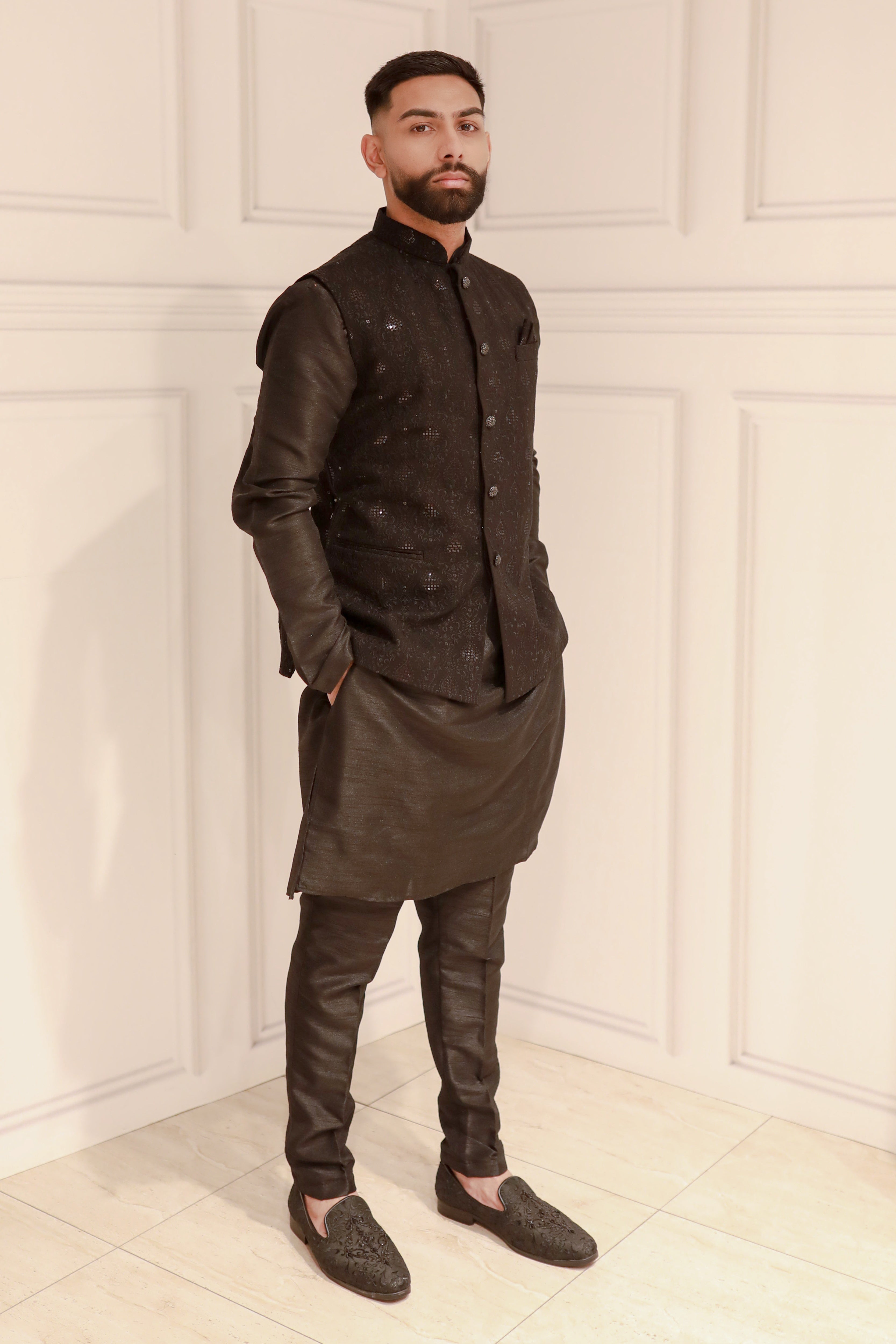 CHIKAN EMBROIDERY JACKET WITH KURTA AND TROUSER
