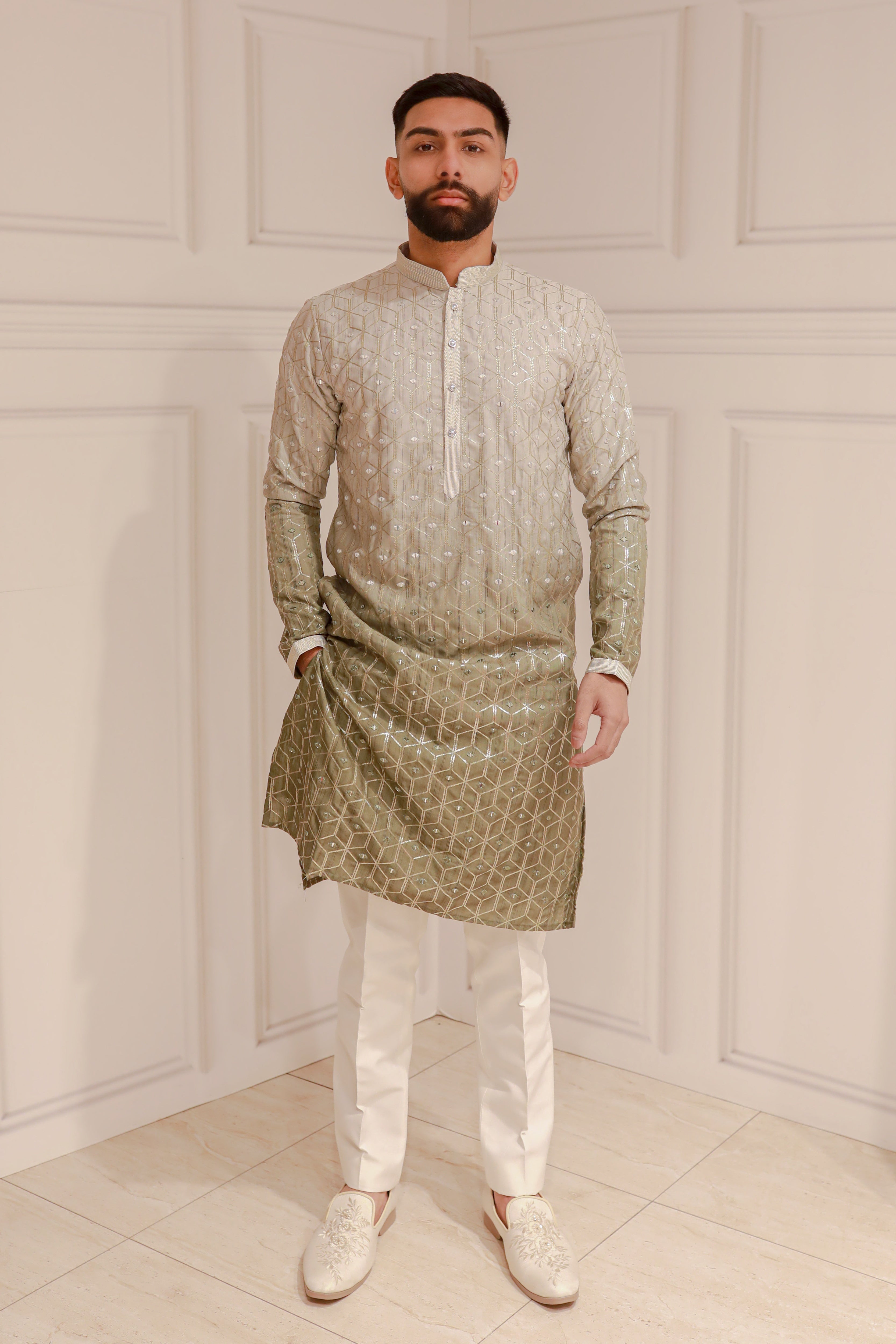 GREY EMBROIDERY KURTA WITH TROUSER