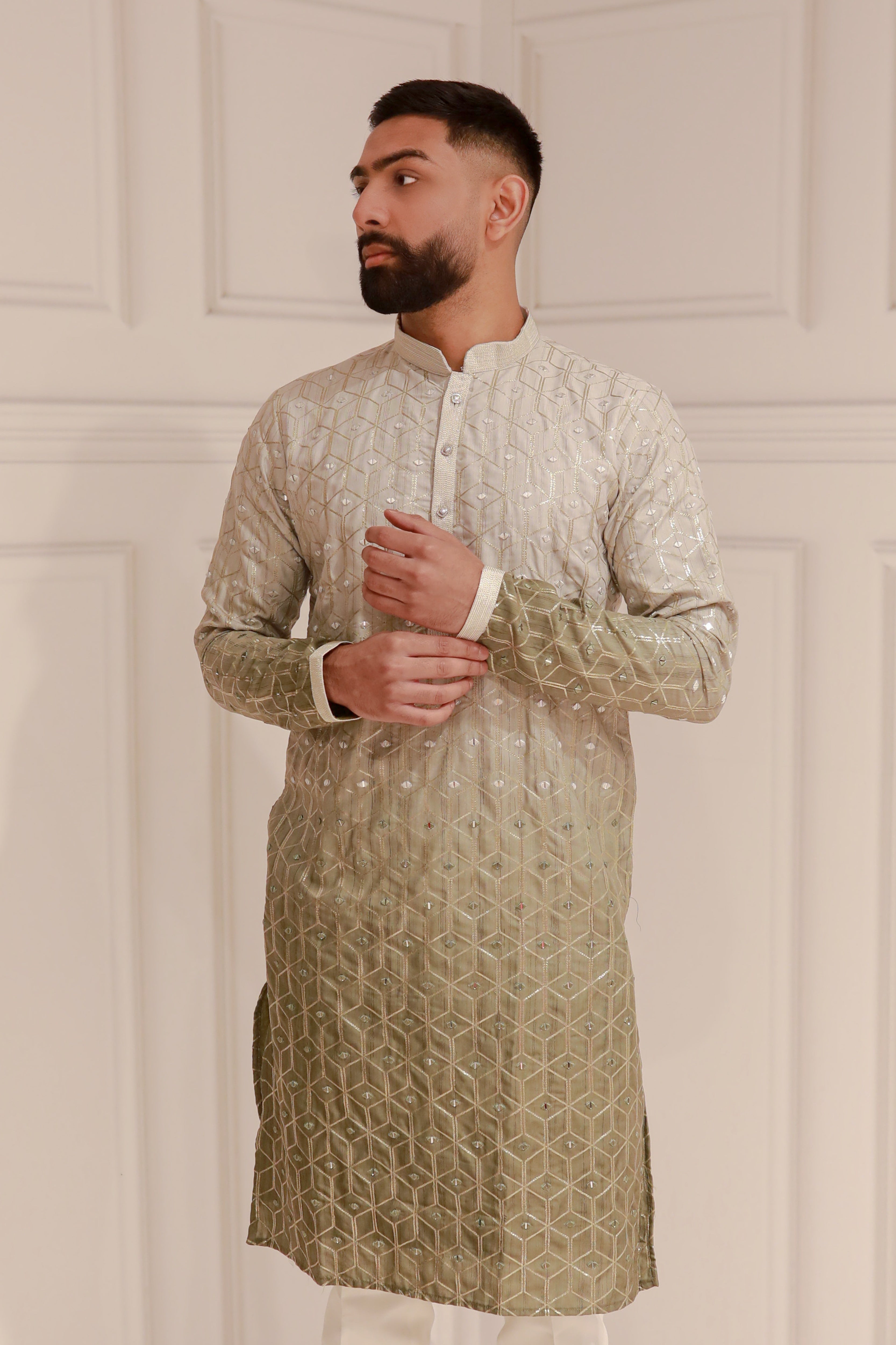 GREY EMBROIDERY KURTA WITH TROUSER