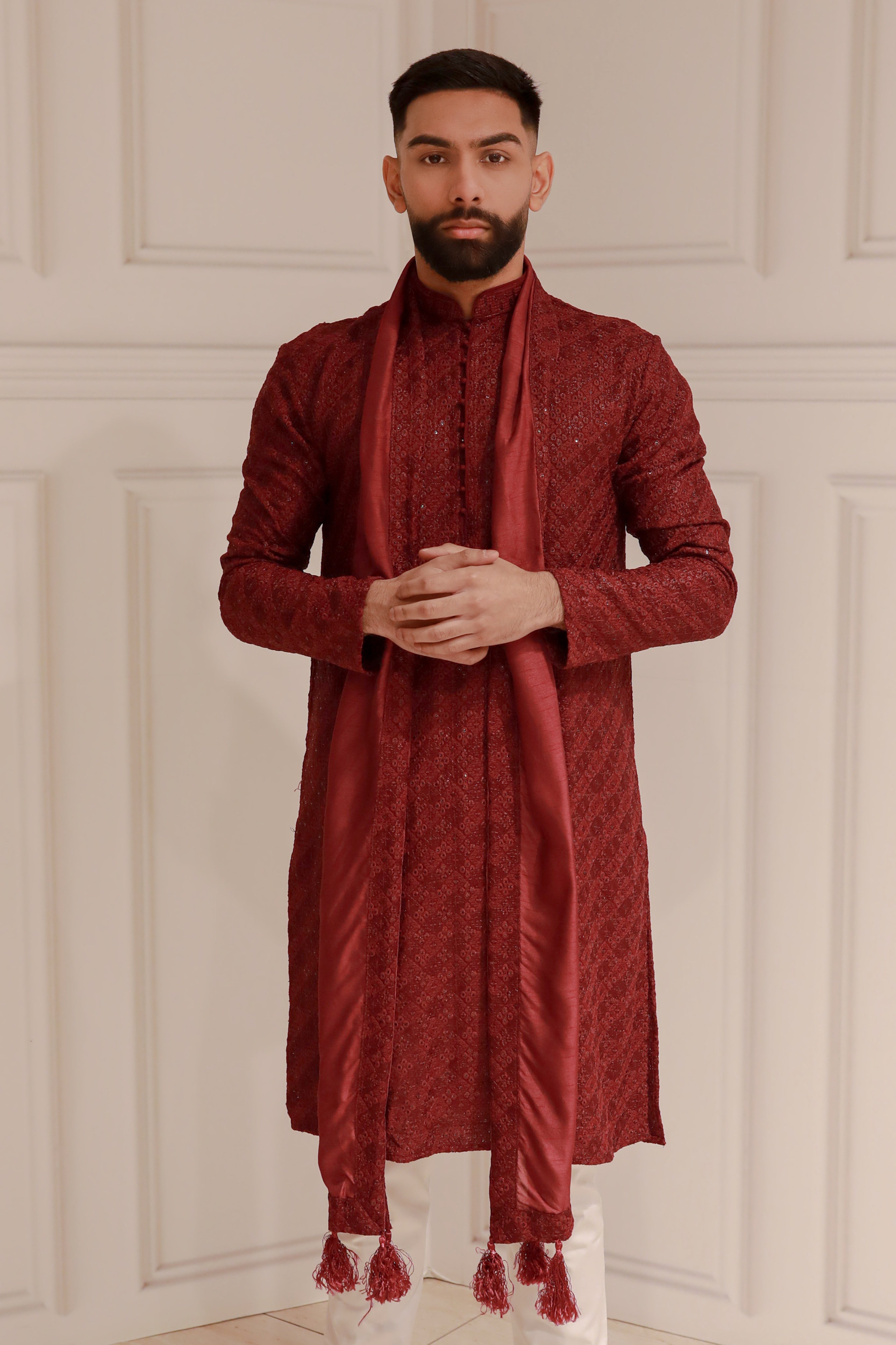 WINE ELEGANT KURTA WITH TROUSER AND STOLE