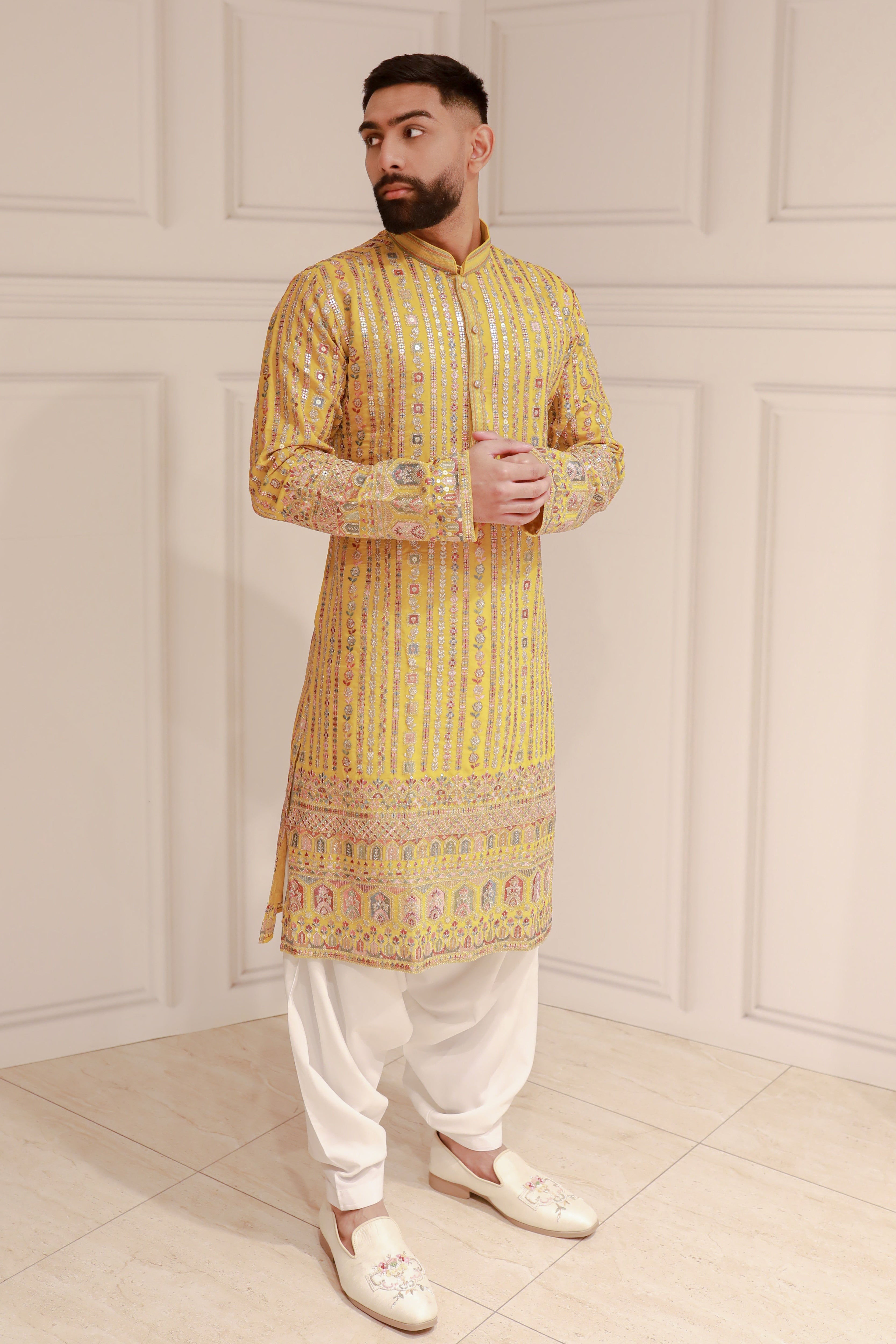 YELLOW MULTI COLOR KURTA WITH SALWAR