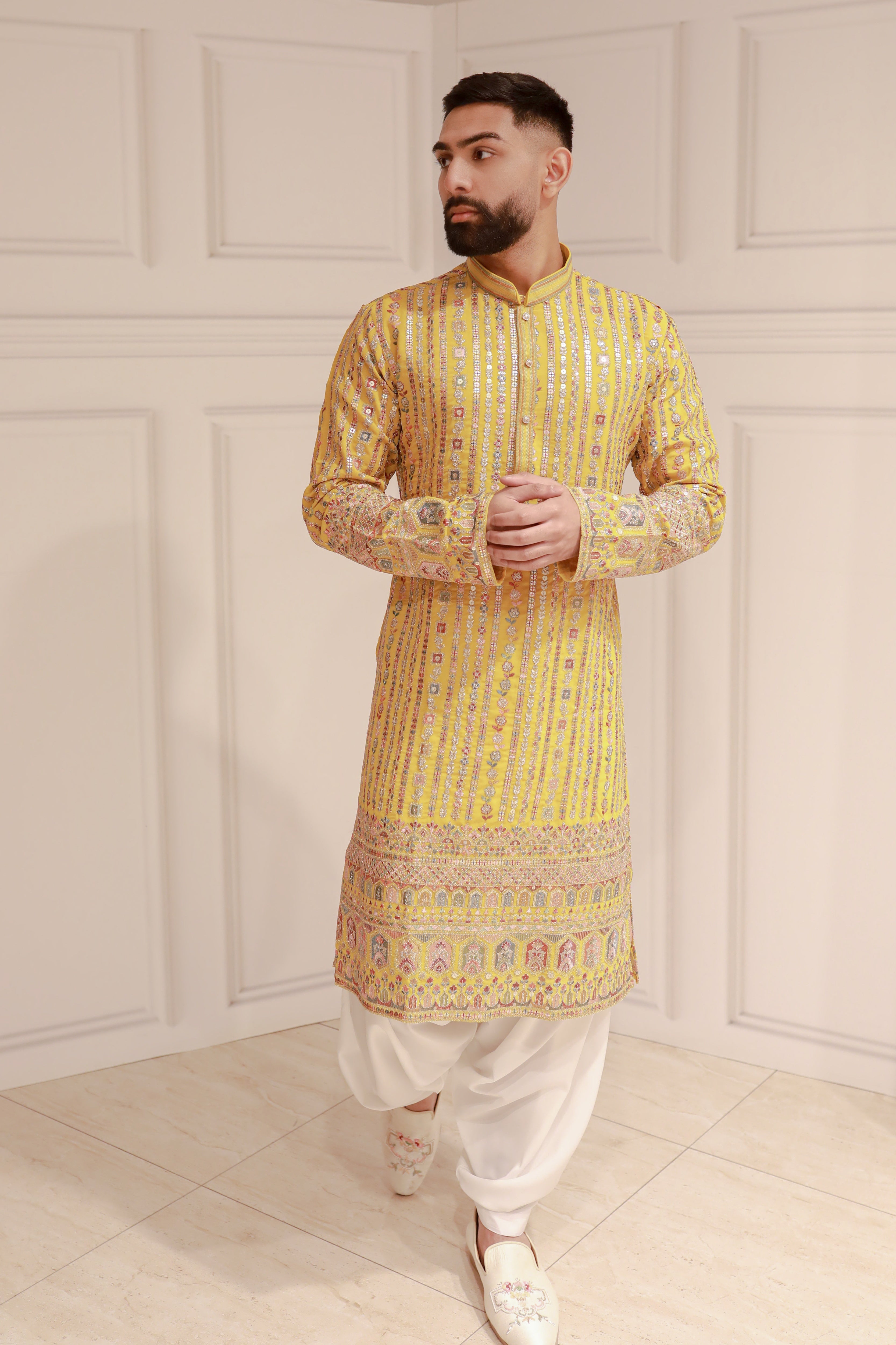 YELLOW MULTI COLOR KURTA WITH SALWAR