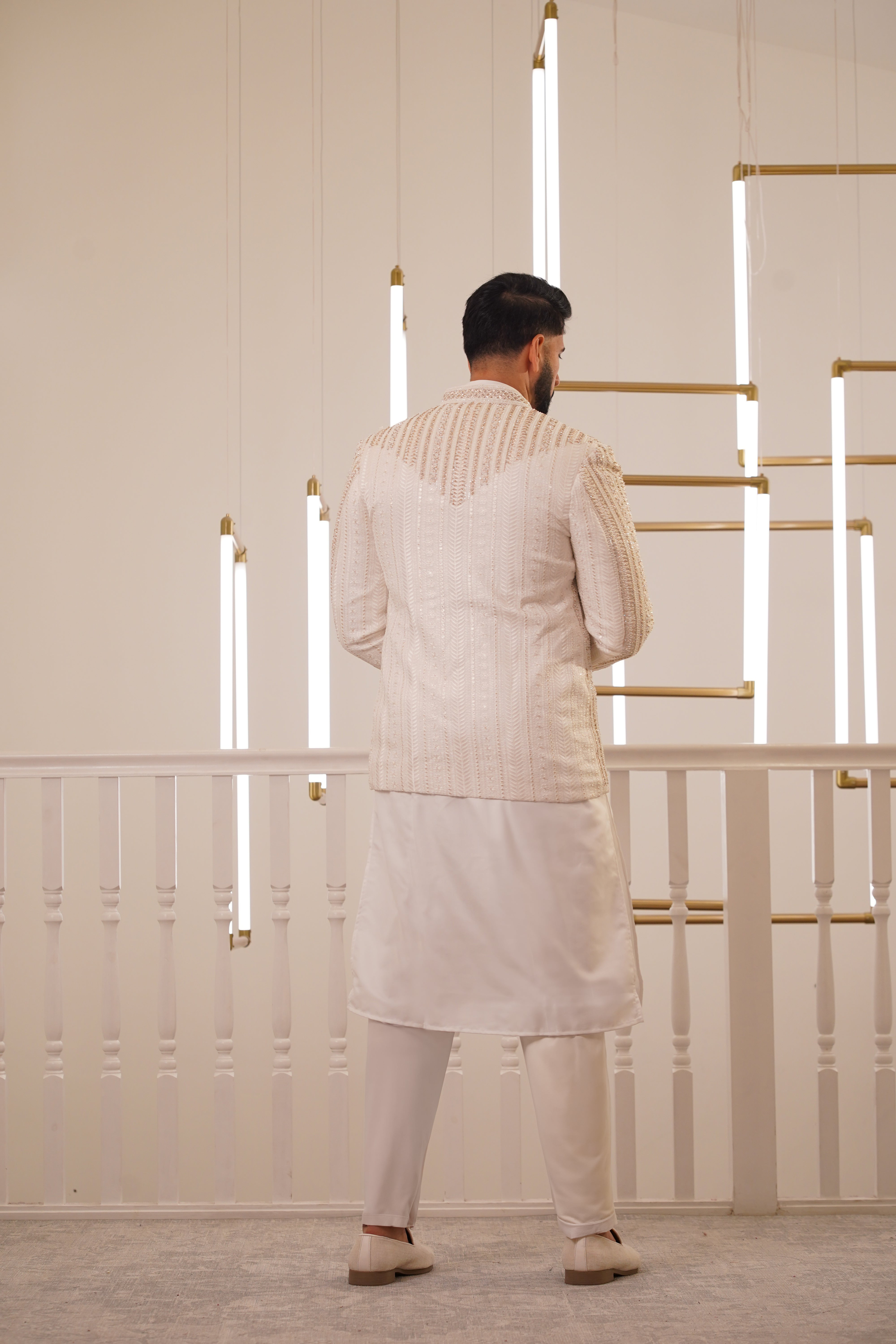 CREAM EMBROIDRY JACKET WITH KURTA & TROUSER