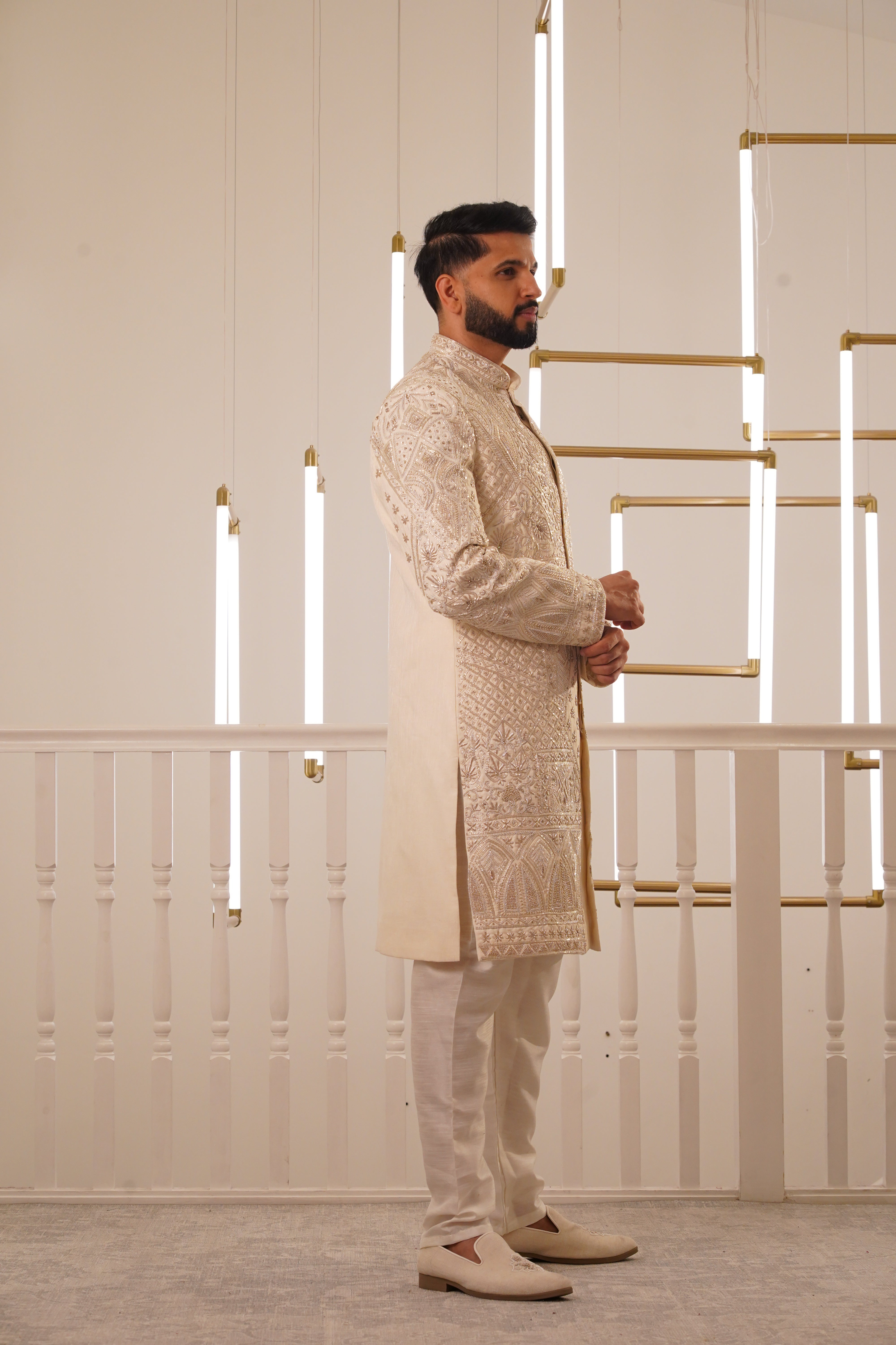 IVORY EMBROIDERY SHERWANI WITH TROUSER