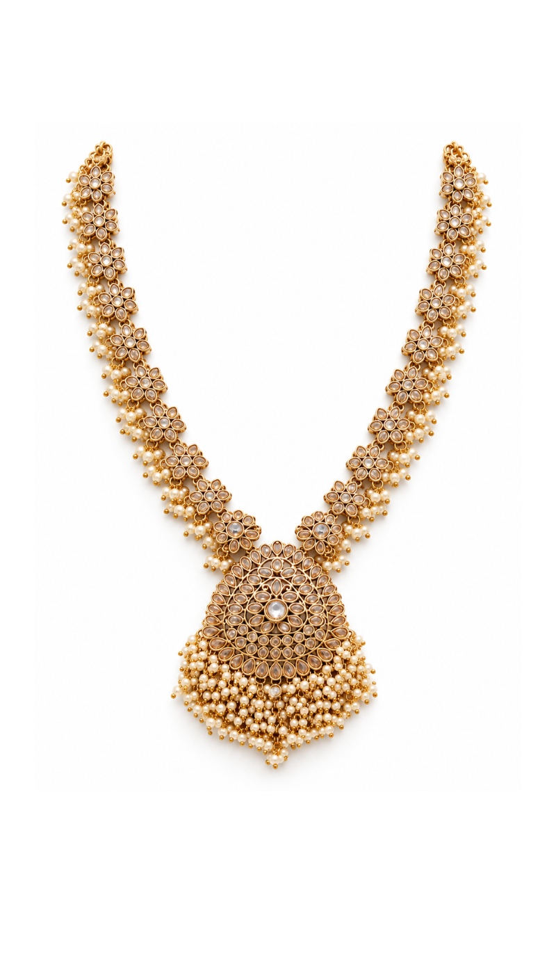 Gold Kundan Pearl Necklace Set