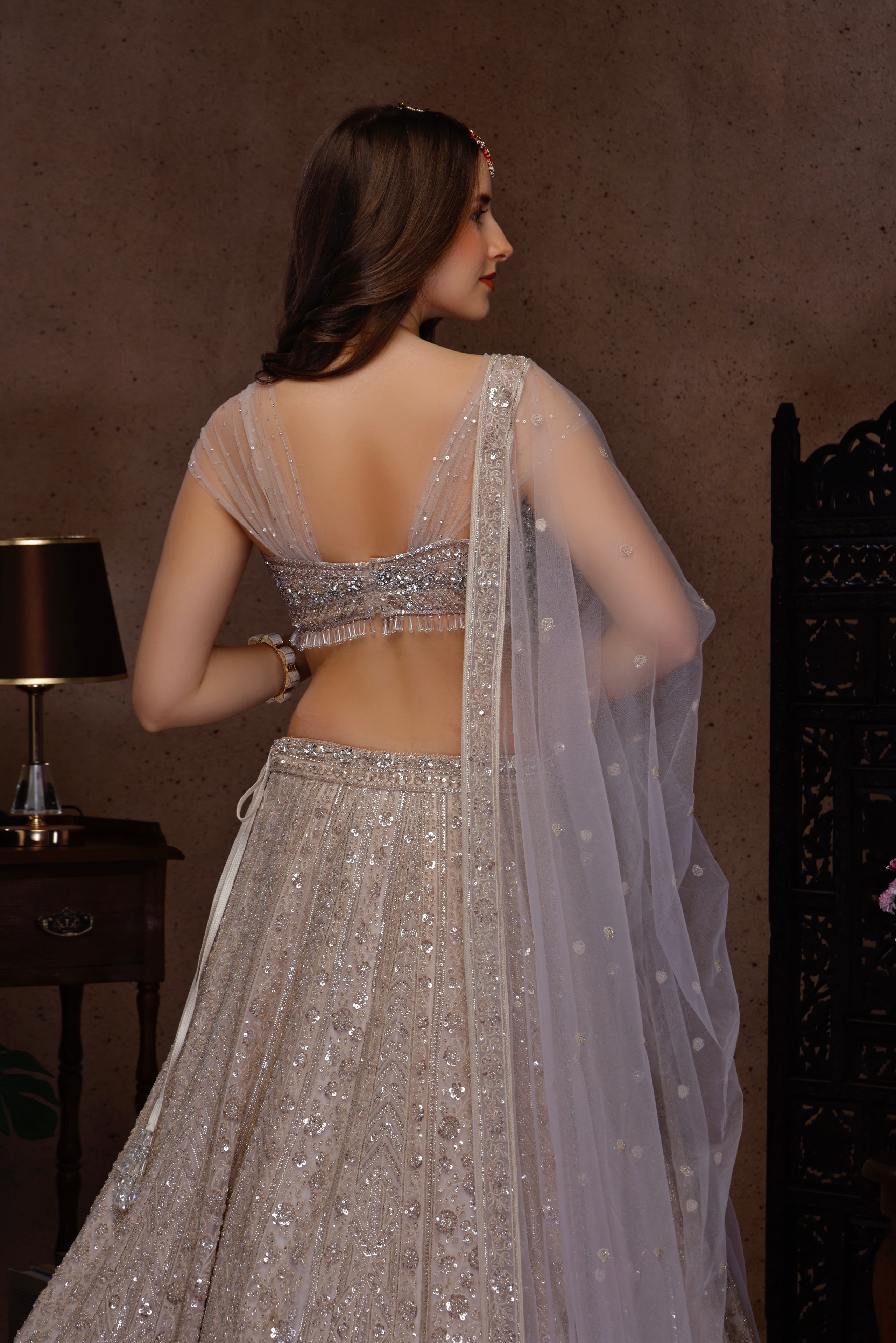 IVORY EMBROIDERY TOP AND SKIRT WITH DUPATTA