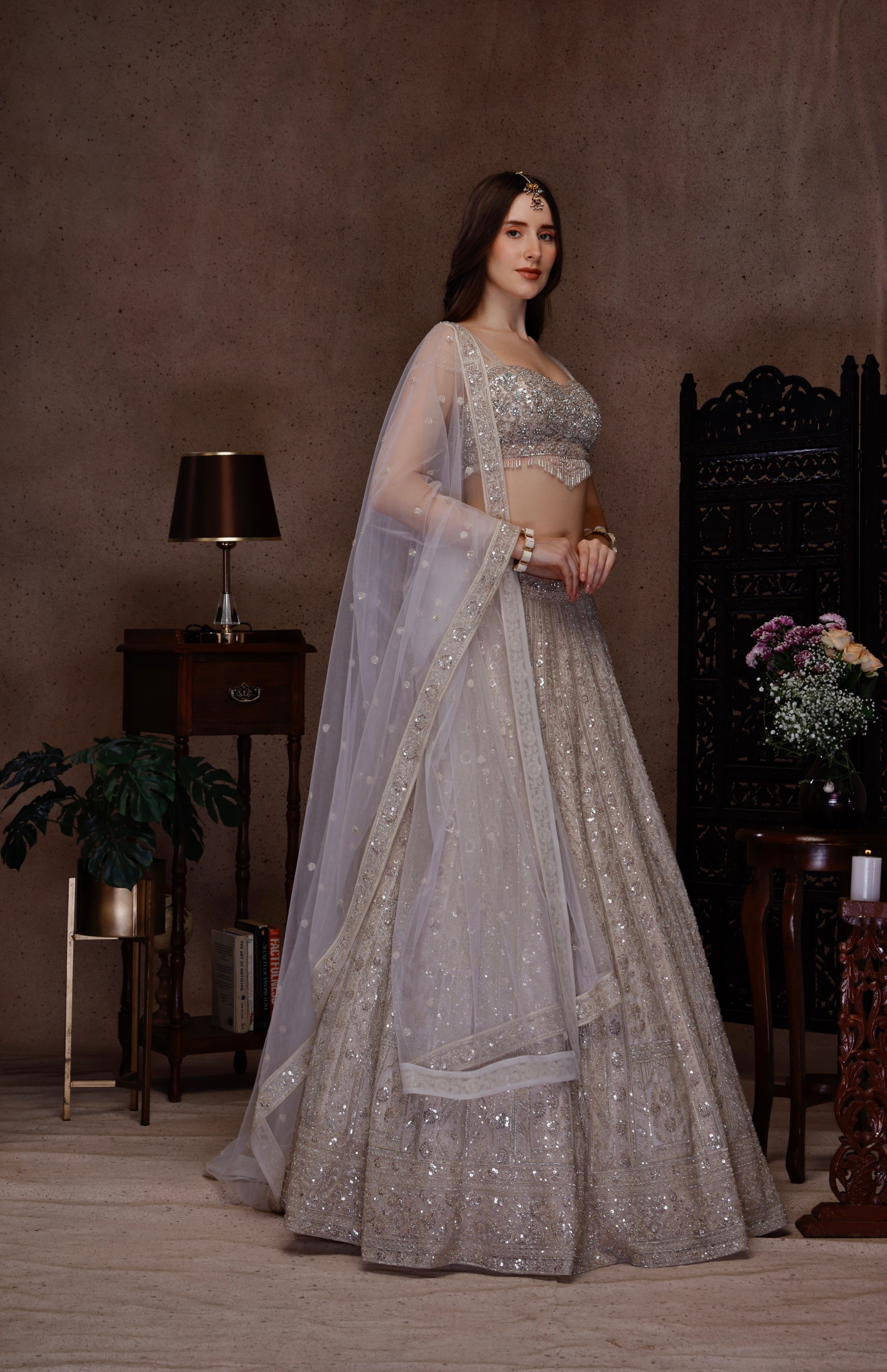 IVORY EMBROIDERY TOP AND SKIRT WITH DUPATTA