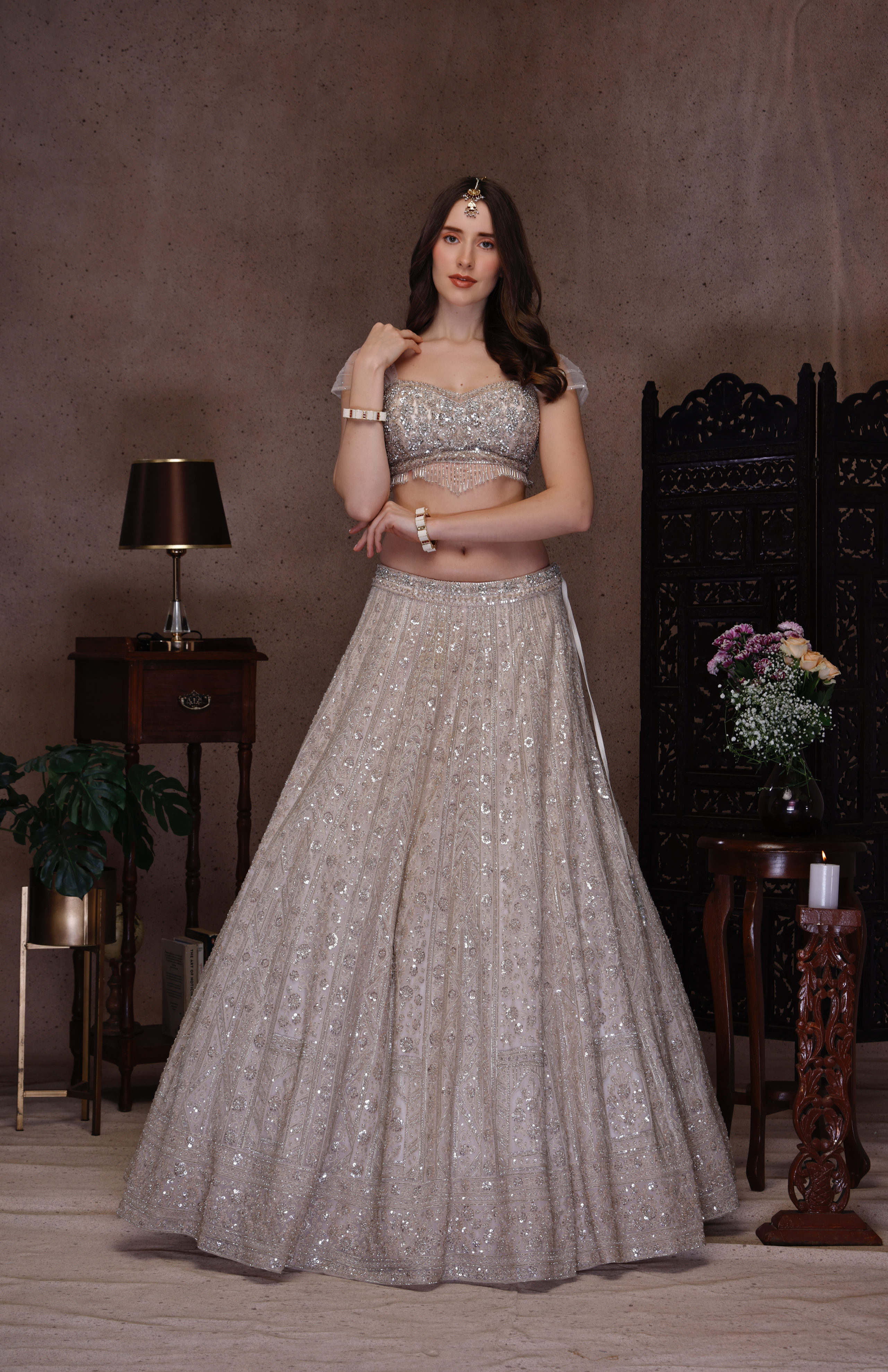 IVORY EMBROIDERY TOP AND SKIRT WITH DUPATTA
