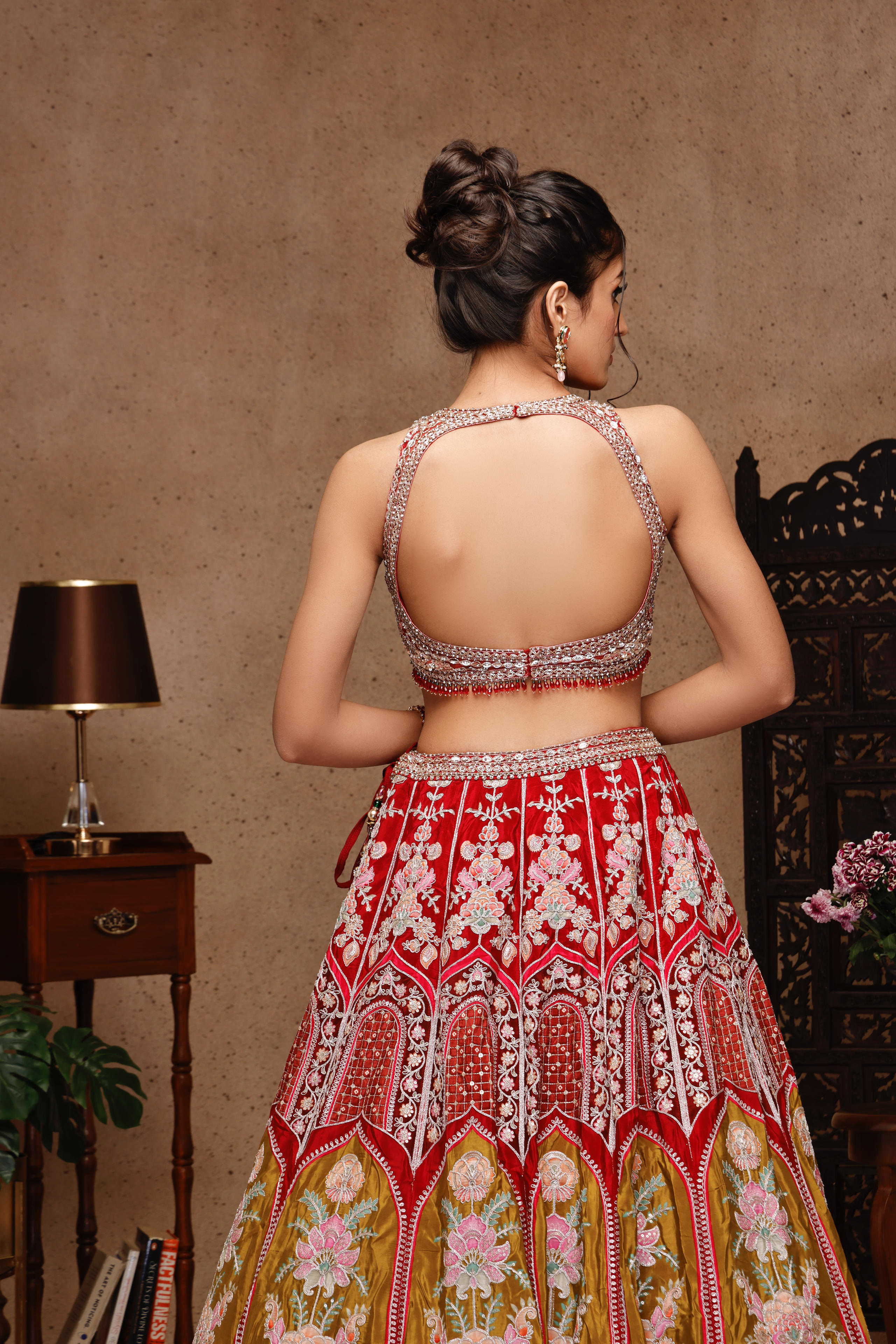 PINK EMBROIDERY TOP AND MULTI SKIRT AND DUPATTA