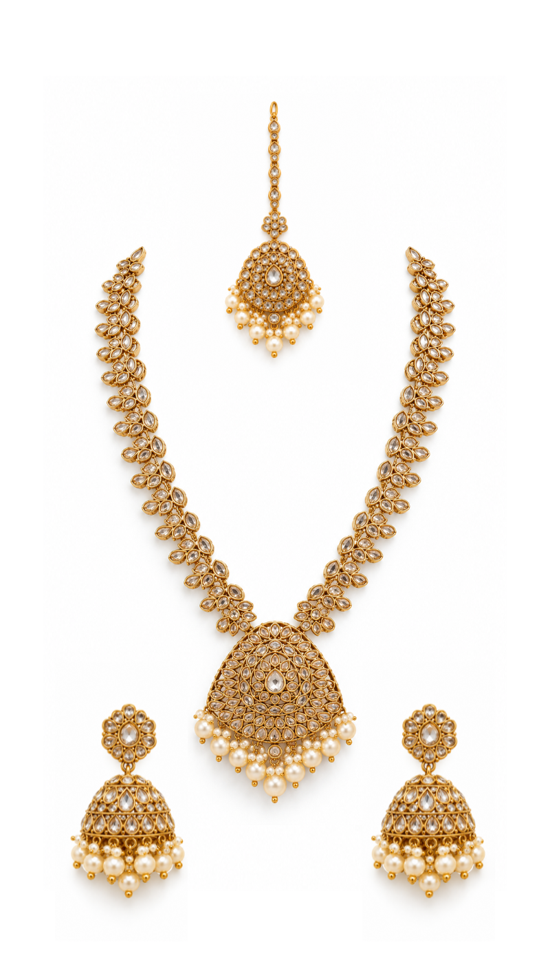 Gold Kundan Teardrop Necklace Set