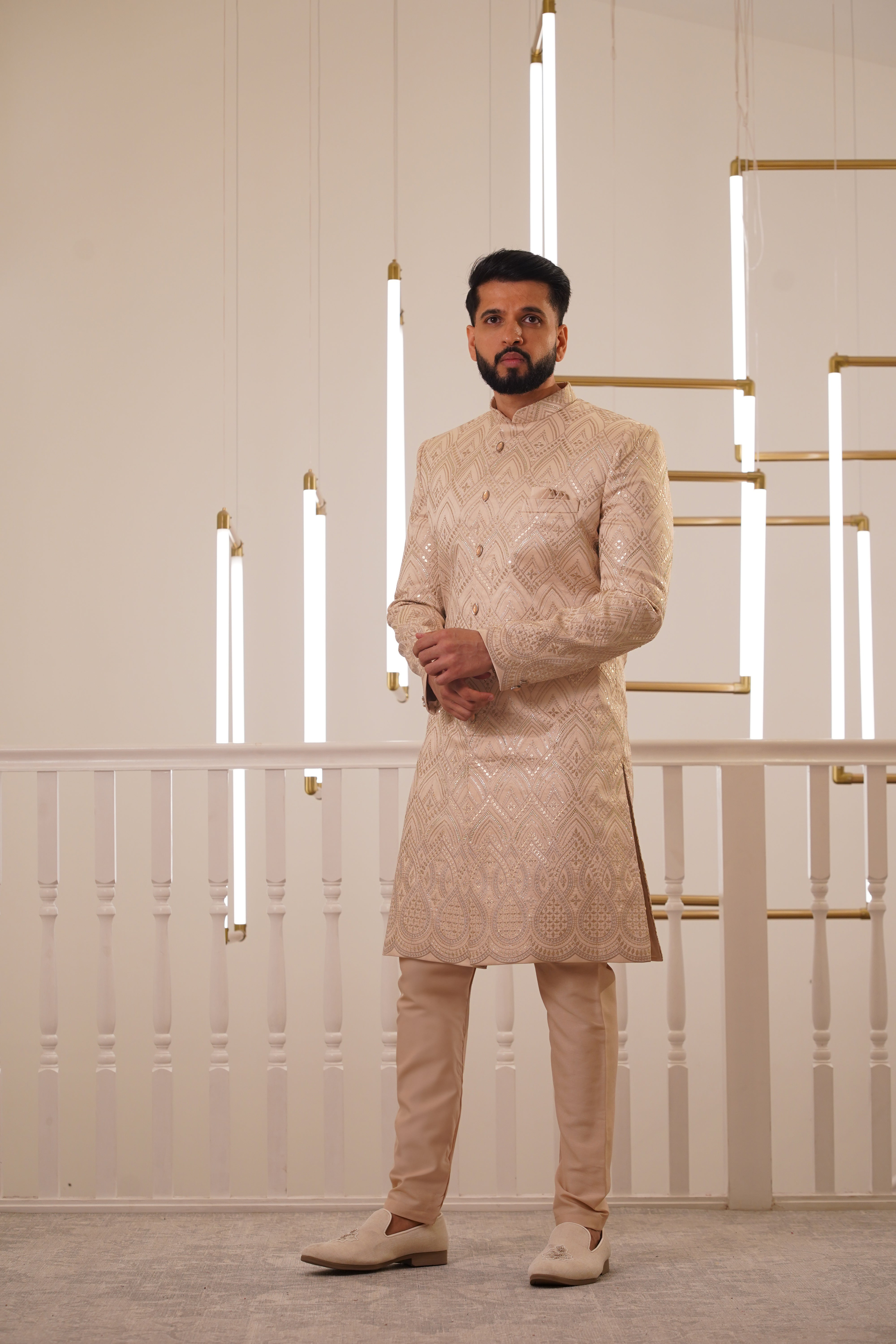 LIGHT GOLD EMBROIDERY SHERWANI