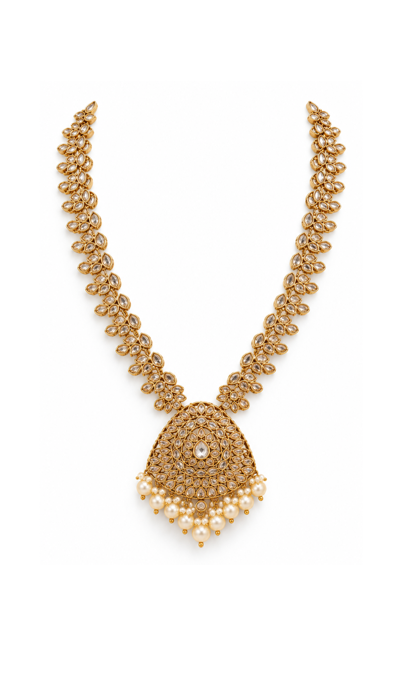 Gold Kundan Teardrop Necklace Set