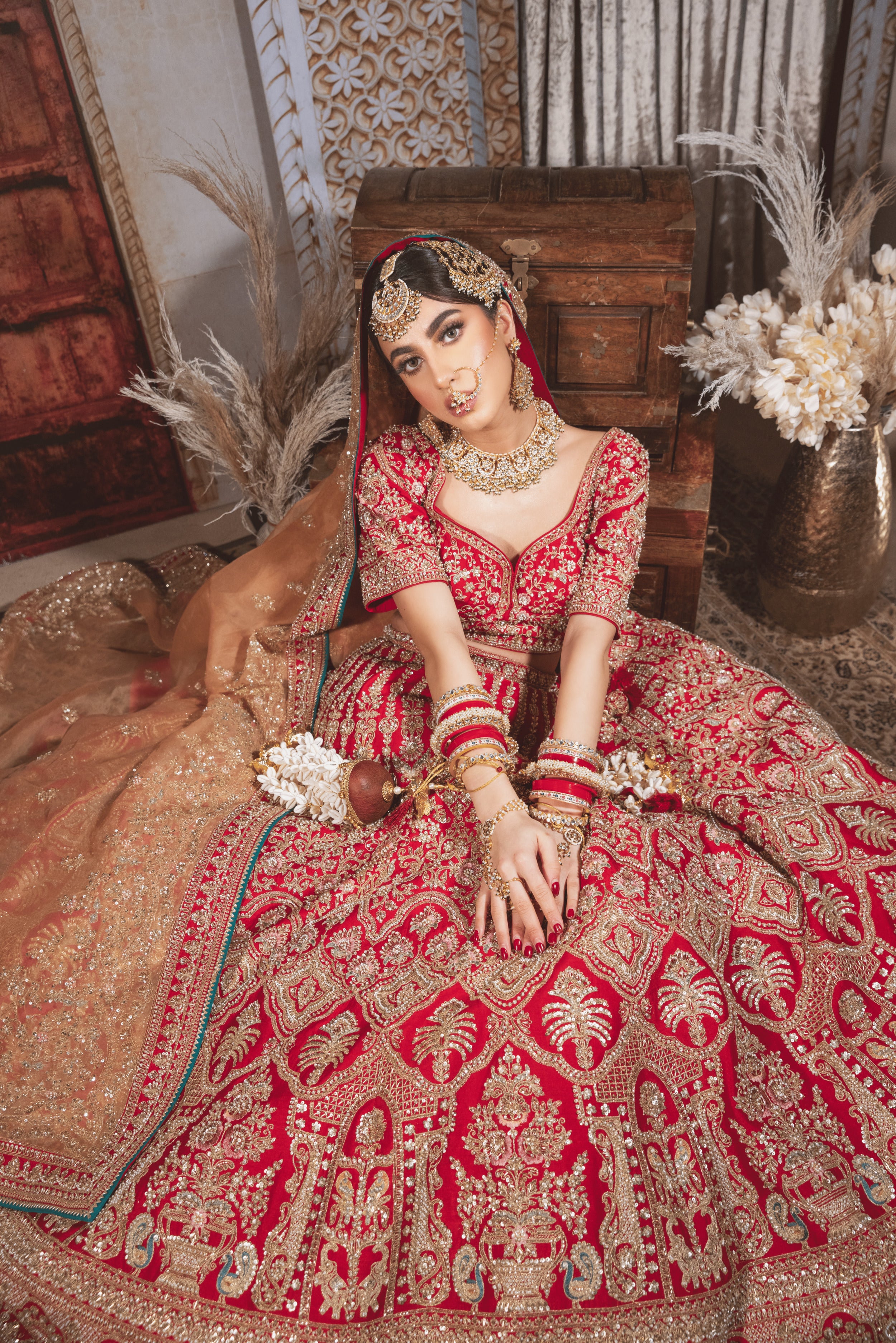 RED BRIDAL SILK LEHENGA