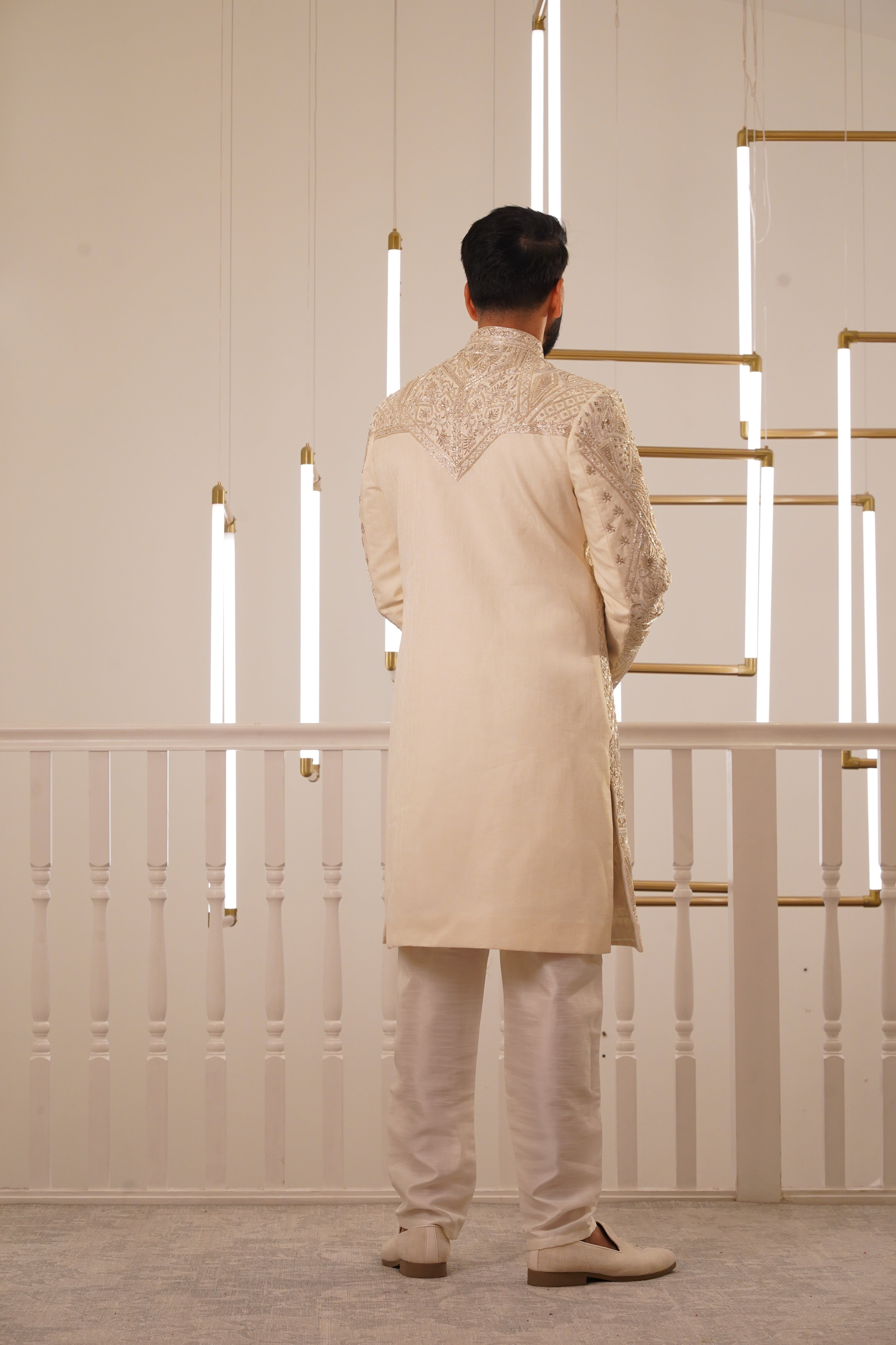IVORY EMBROIDERY SHERWANI WITH TROUSER