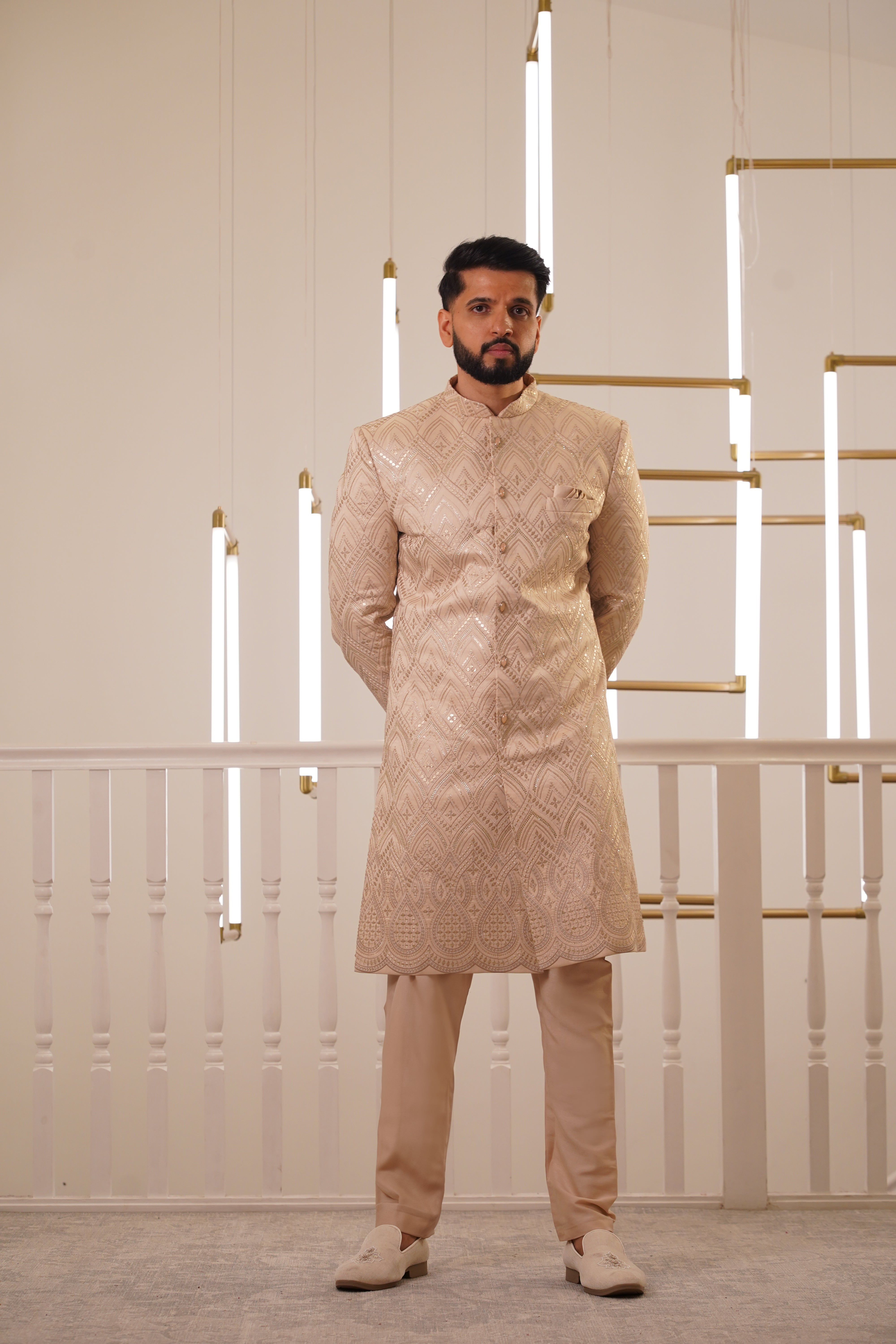 LIGHT GOLD EMBROIDERY SHERWANI