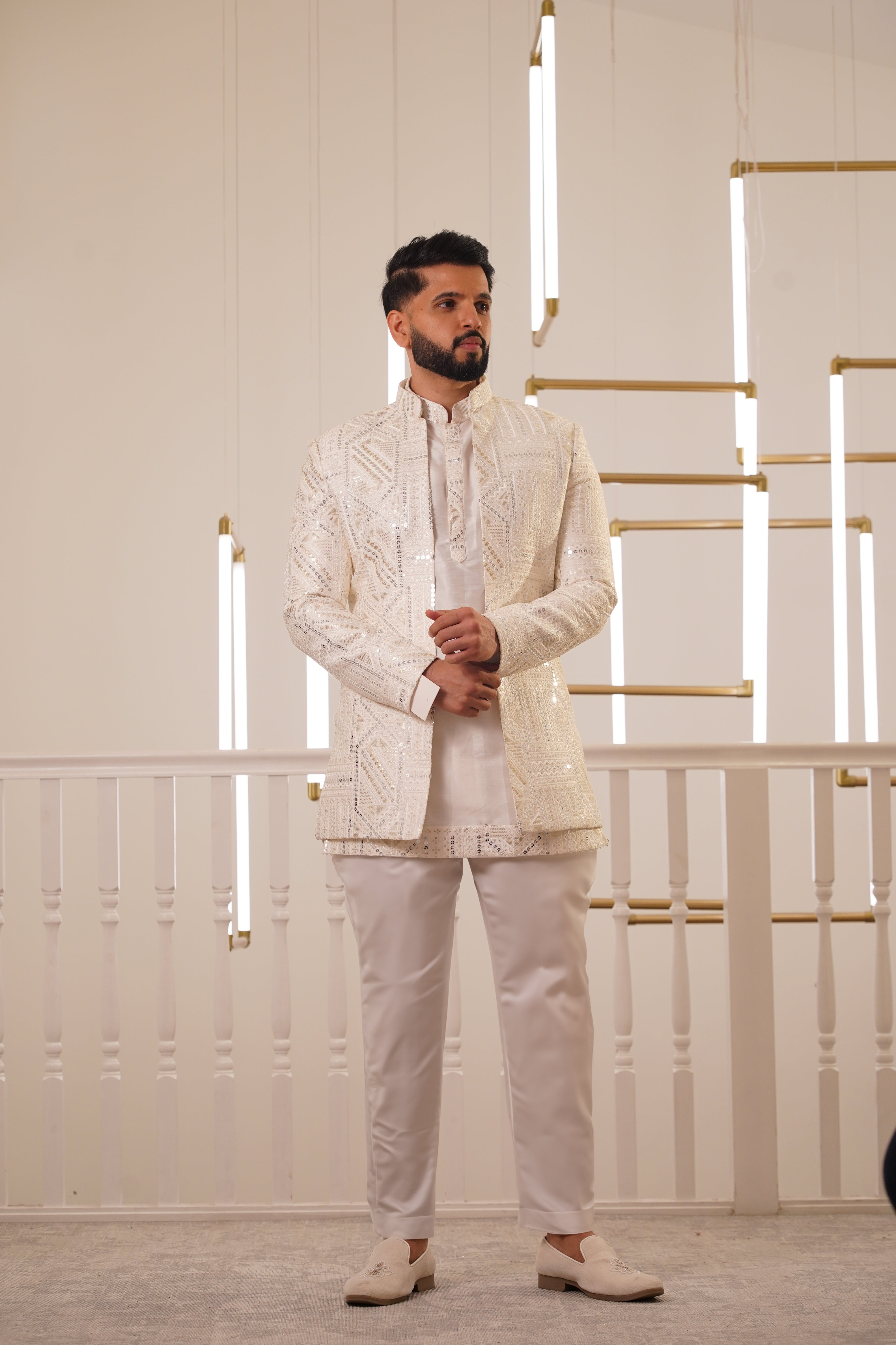 IVORY EMBROIDERY JACKET AND KURTA