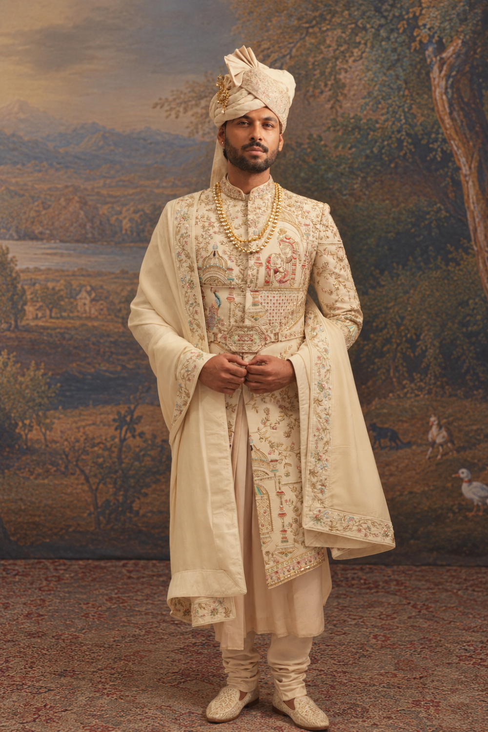 Regal Cream Embroidered Sherwani