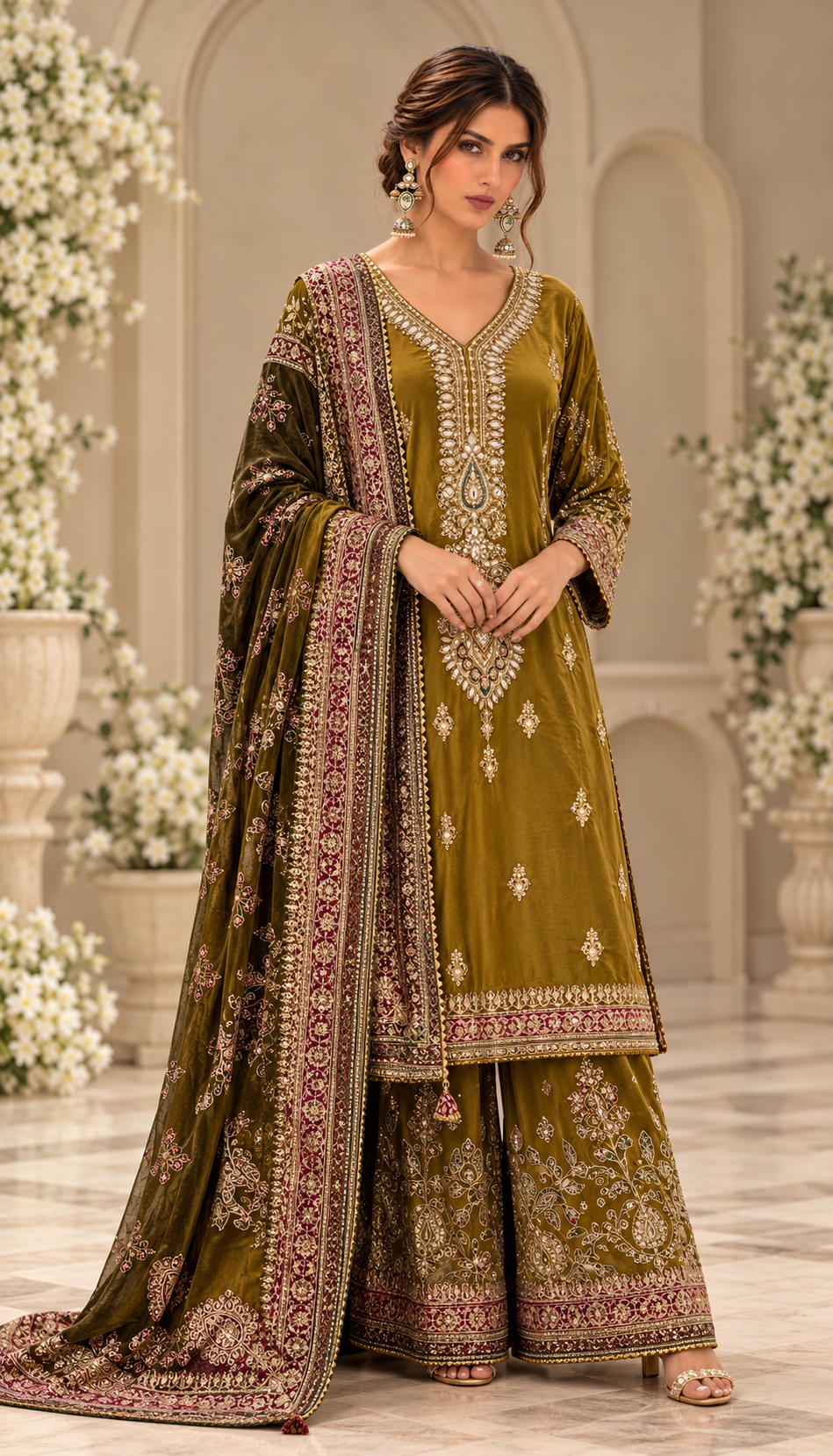 Mehndi Embroidered Sharara Set