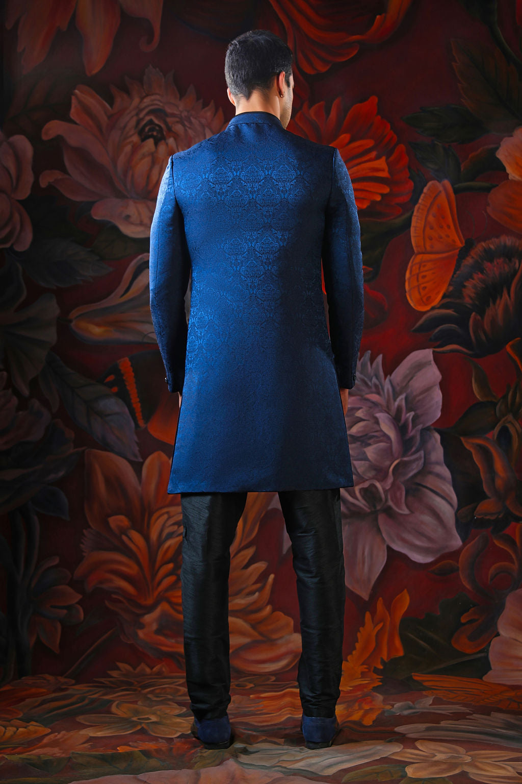 blue embroidered sherwani with churidar